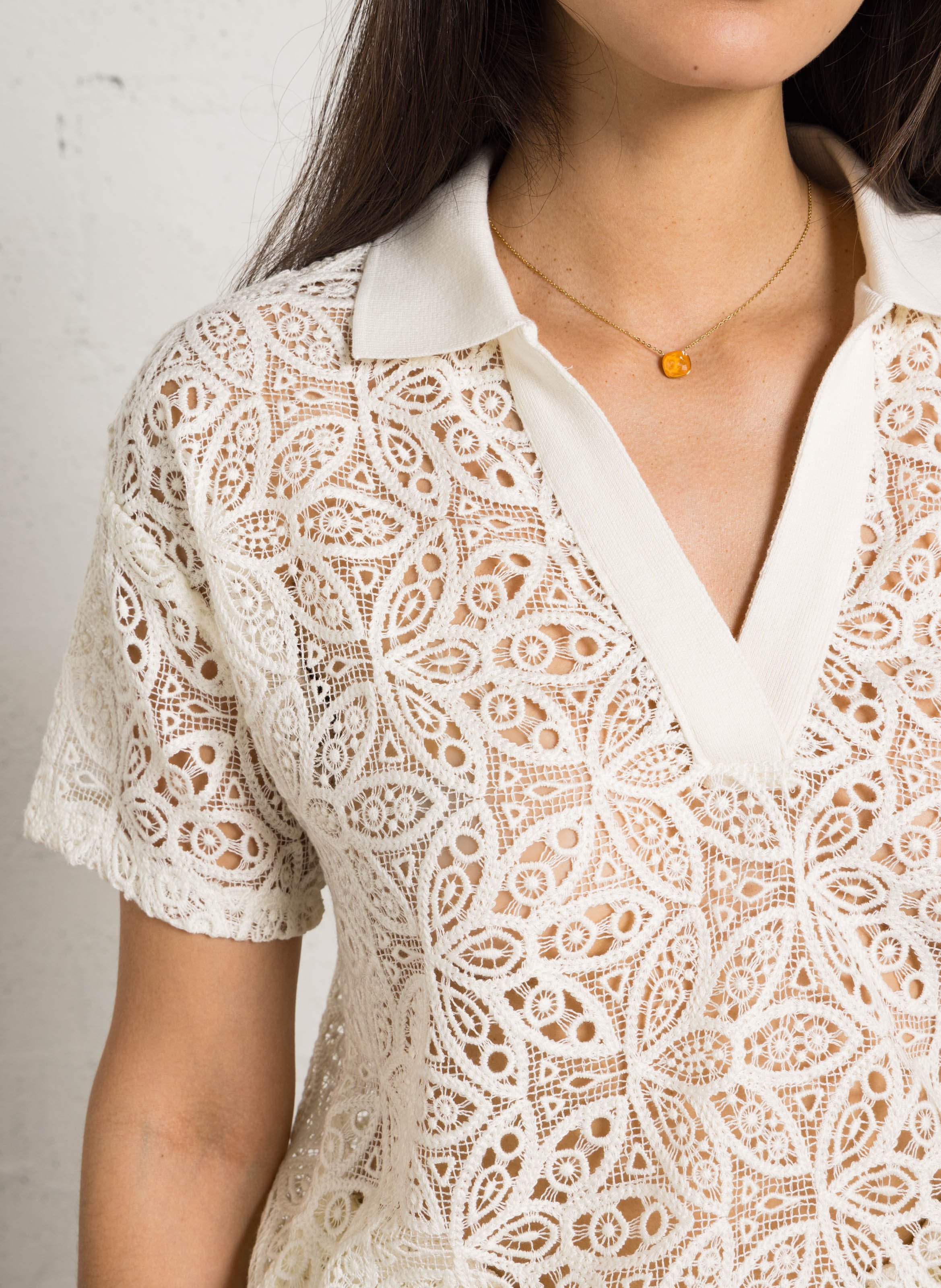 Polo large en dentelle ajourée lou MAISON 123 Jaune
