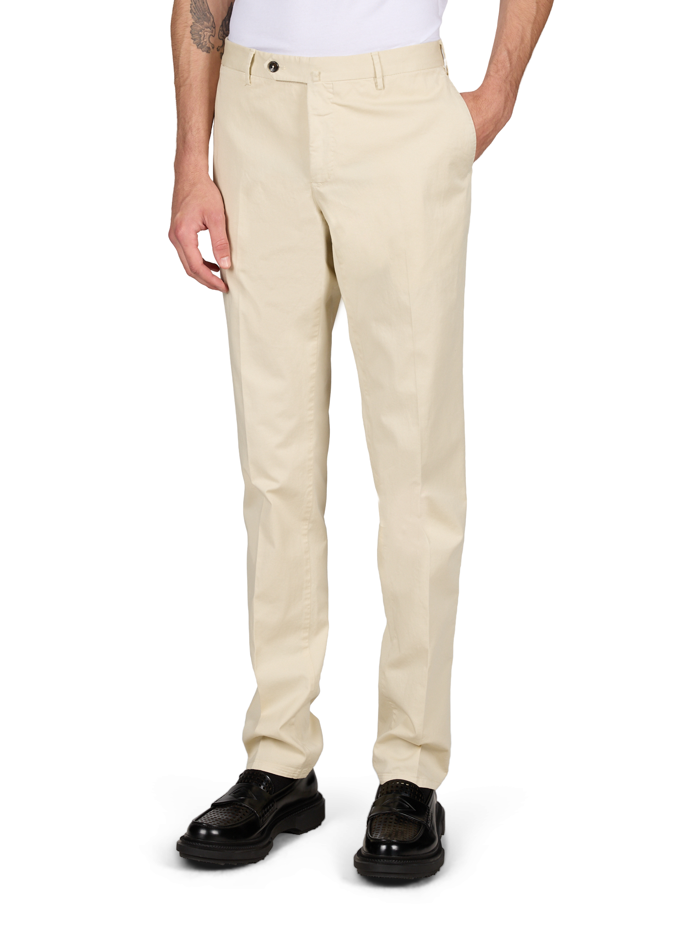 Pantalon slim à plis en coton PT01 Beige