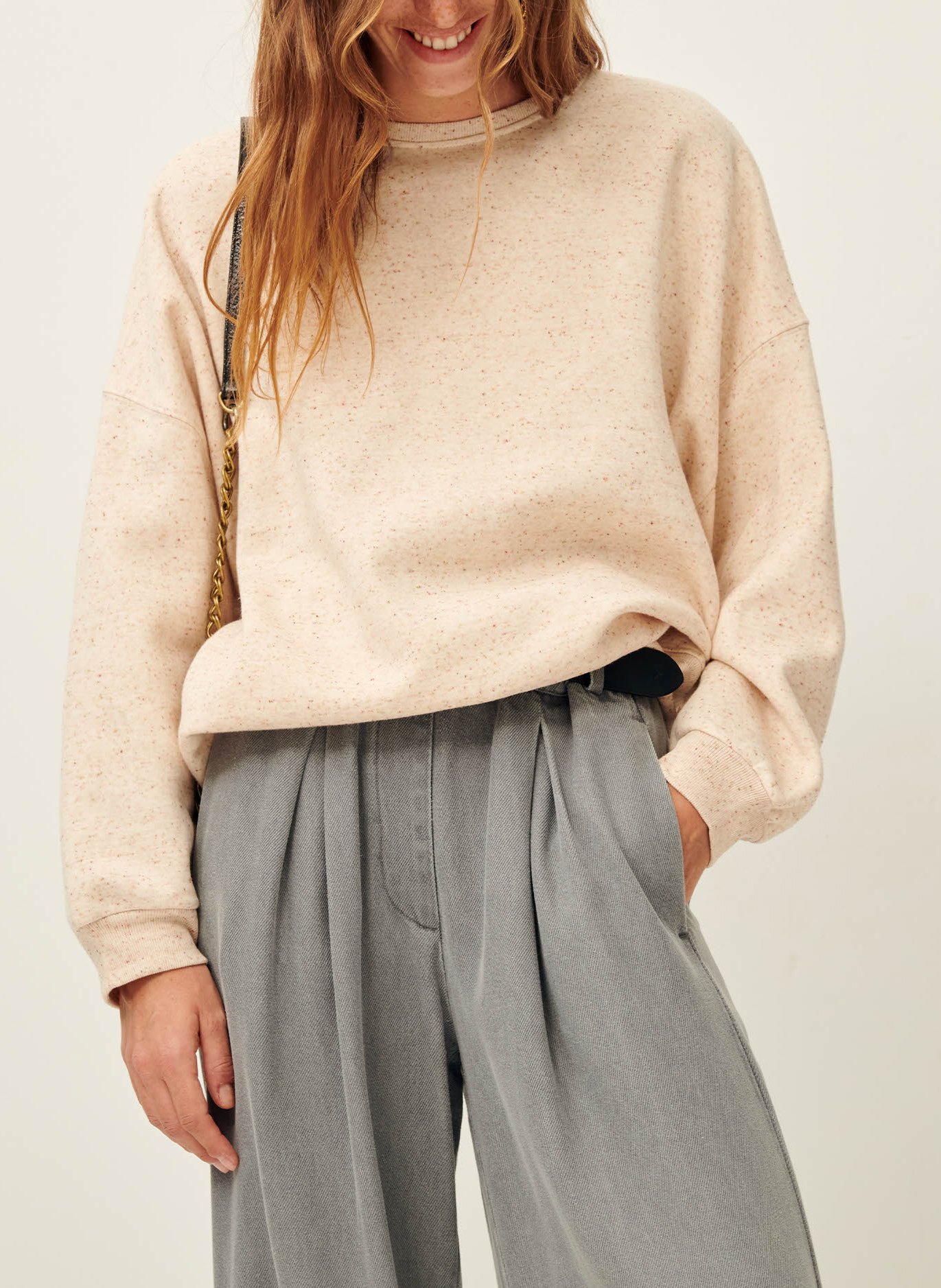 Sweat col rond oversize en coton mélangé chebbi SESSUN Beige