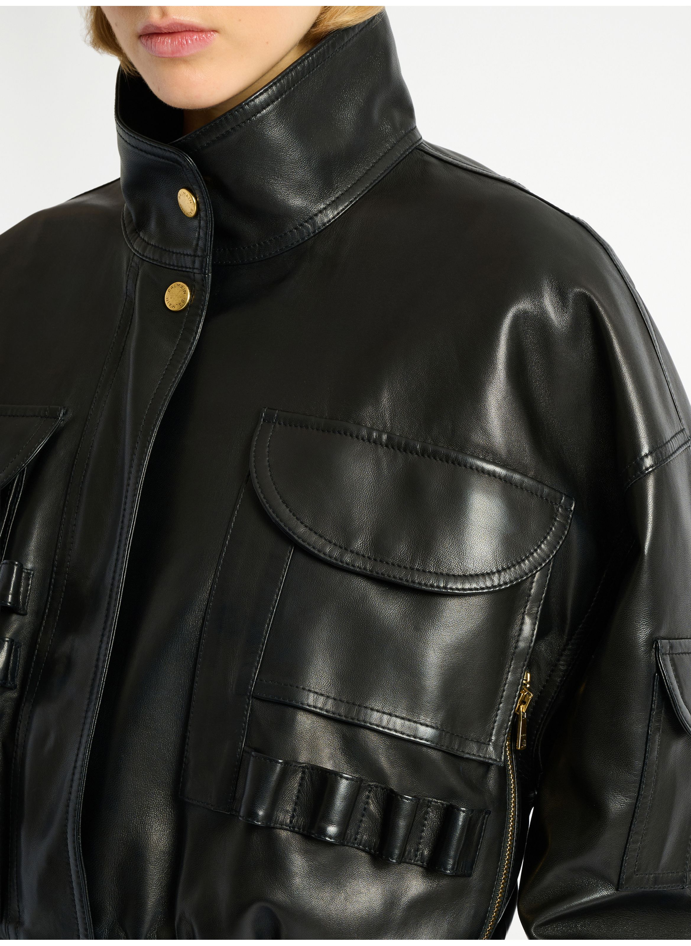 Bomber en cuir d’agneau BALMAIN Noir