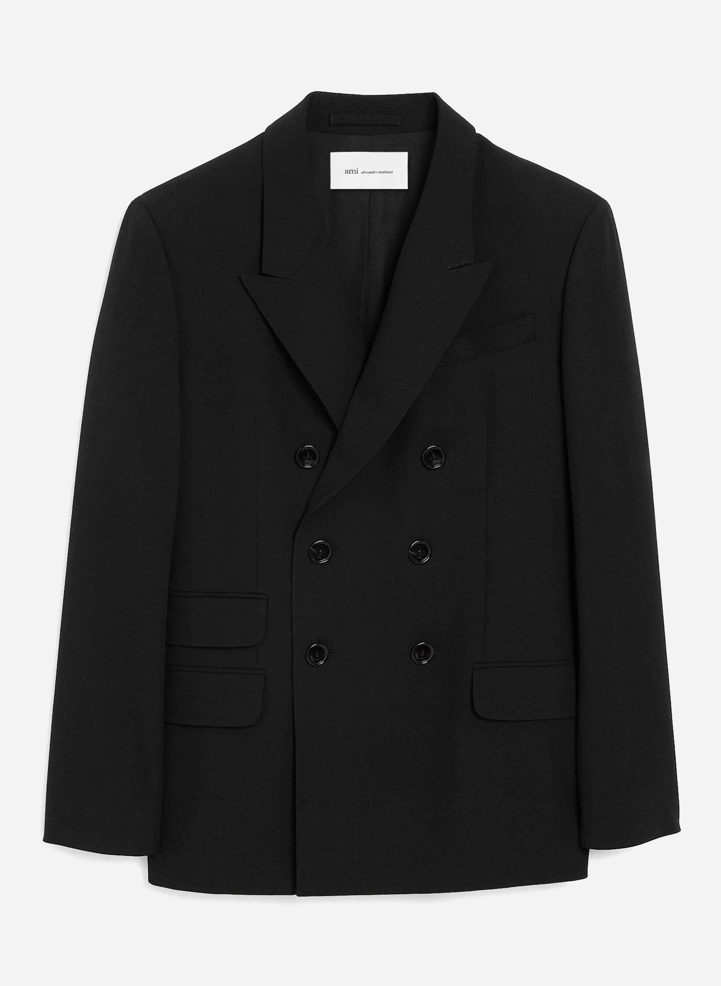 Veste droite double boutonnage en laine AMI PARIS Noir