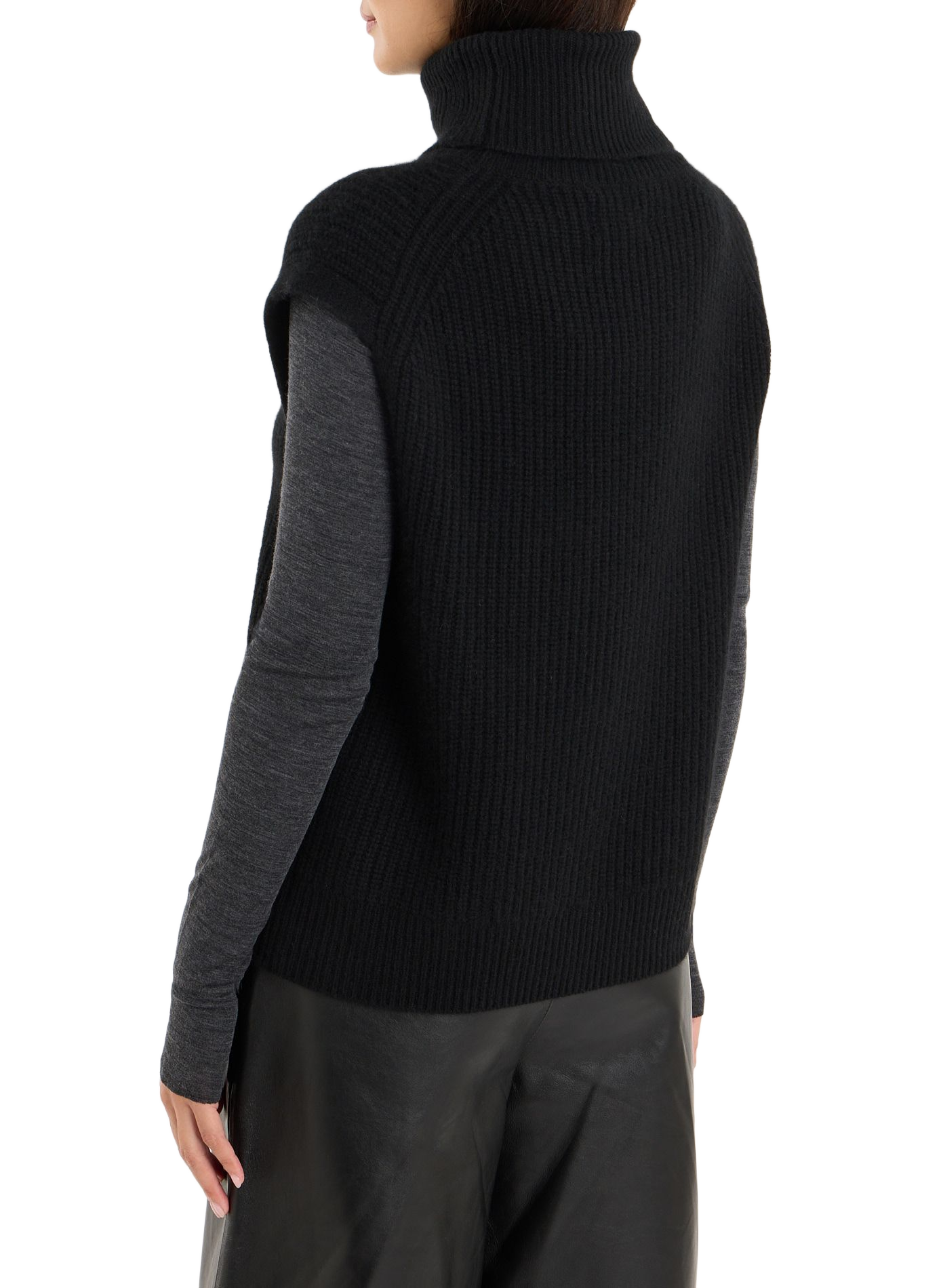 Ärmelloses Rollkragen-Cashmere-Pullover SAISON 1865 Schwarz