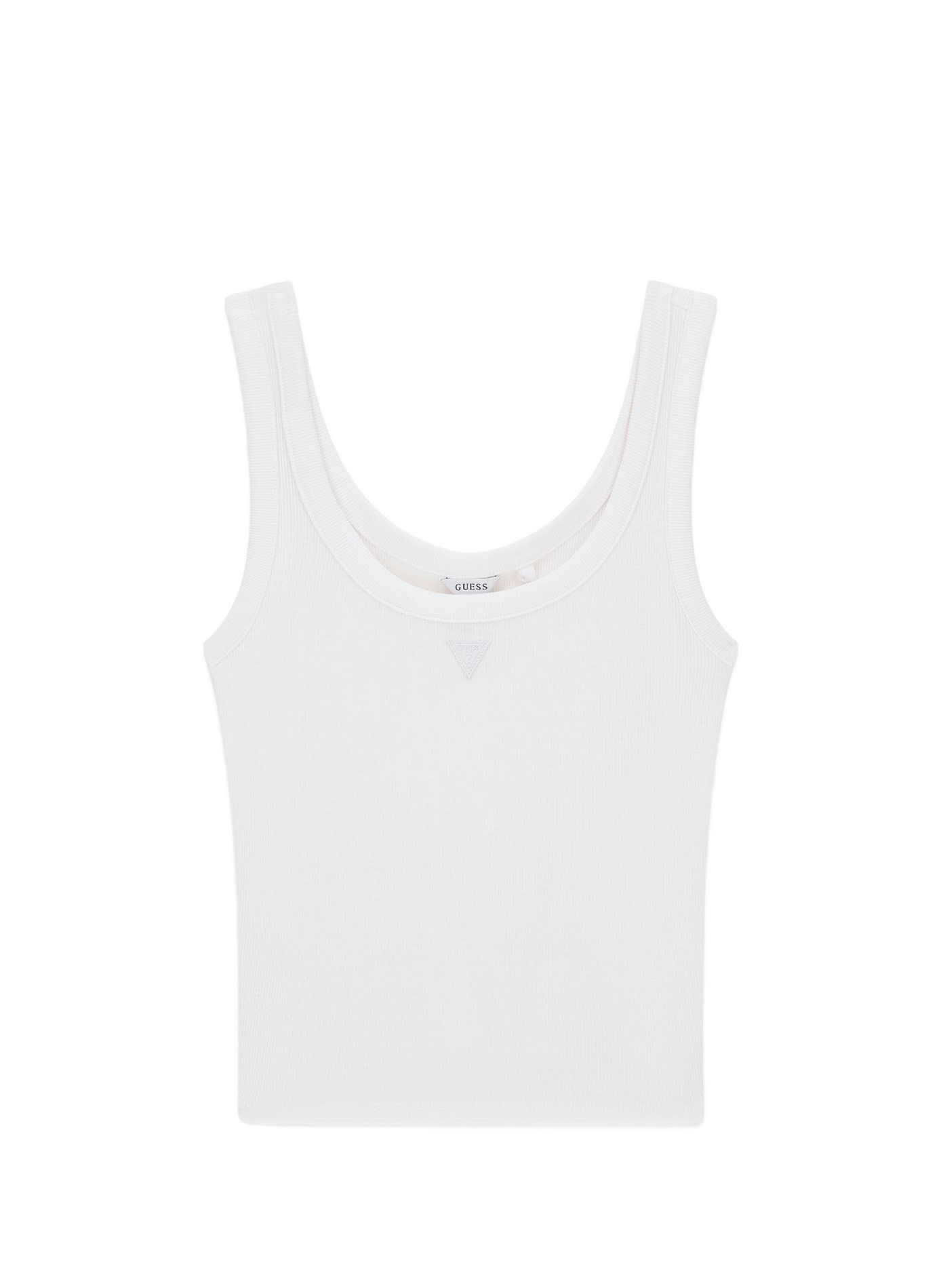 Ribbed cropped tank top with logo in blended cotton GUESS White
