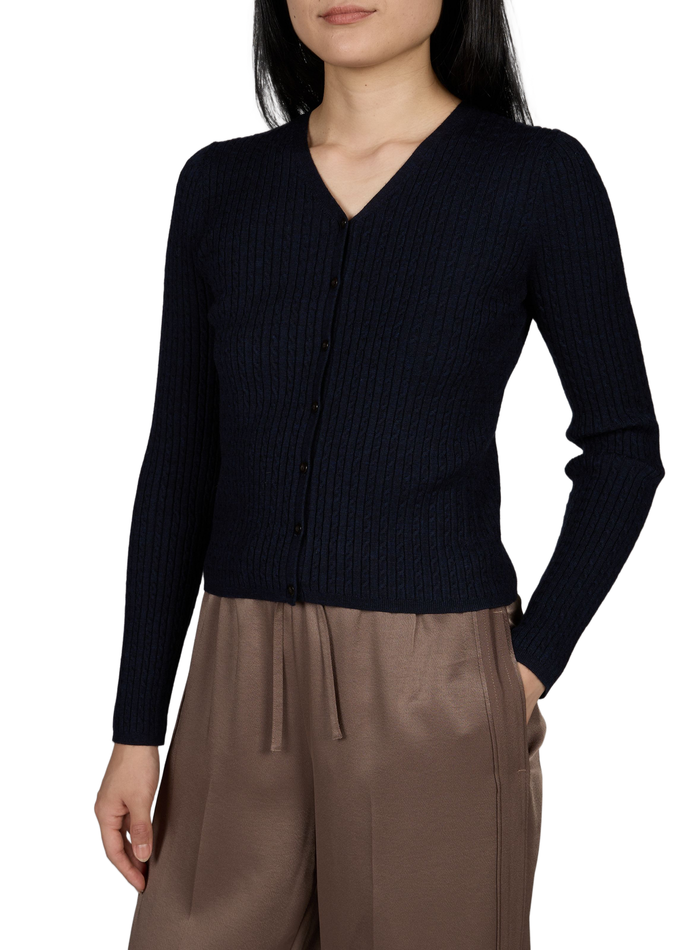 Gilet col V en maille tressée VINCE Bleu