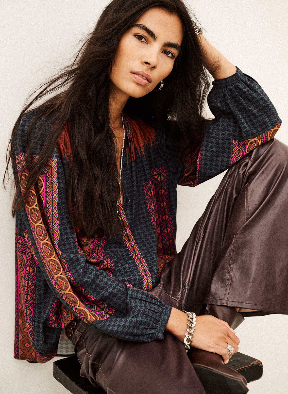 Blouse ample imprimée col rond olivio BA&SH Rouge