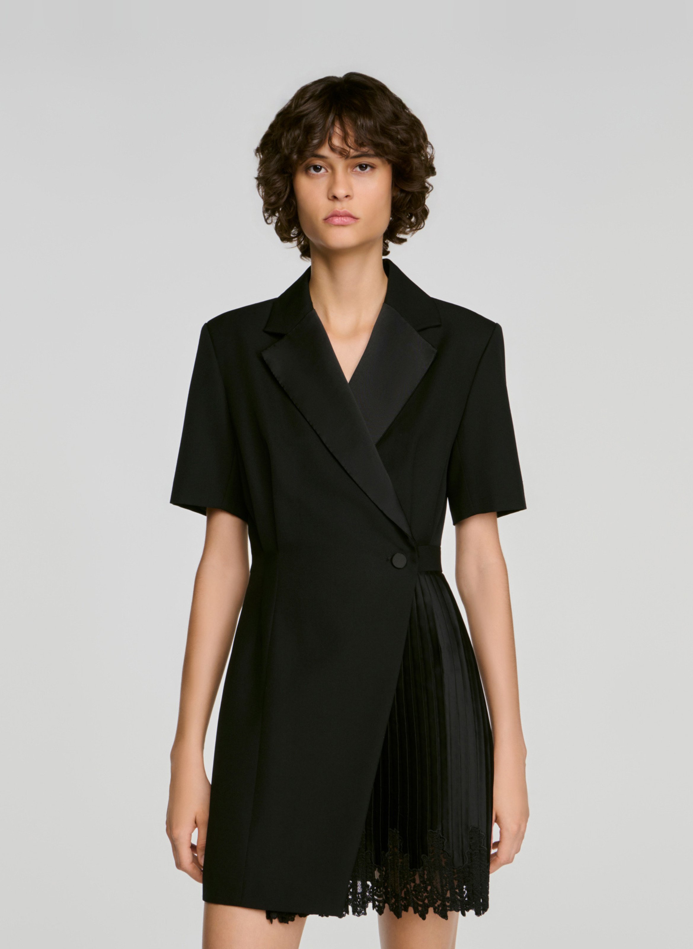 Robe courte droite plissée SANDRO Noir