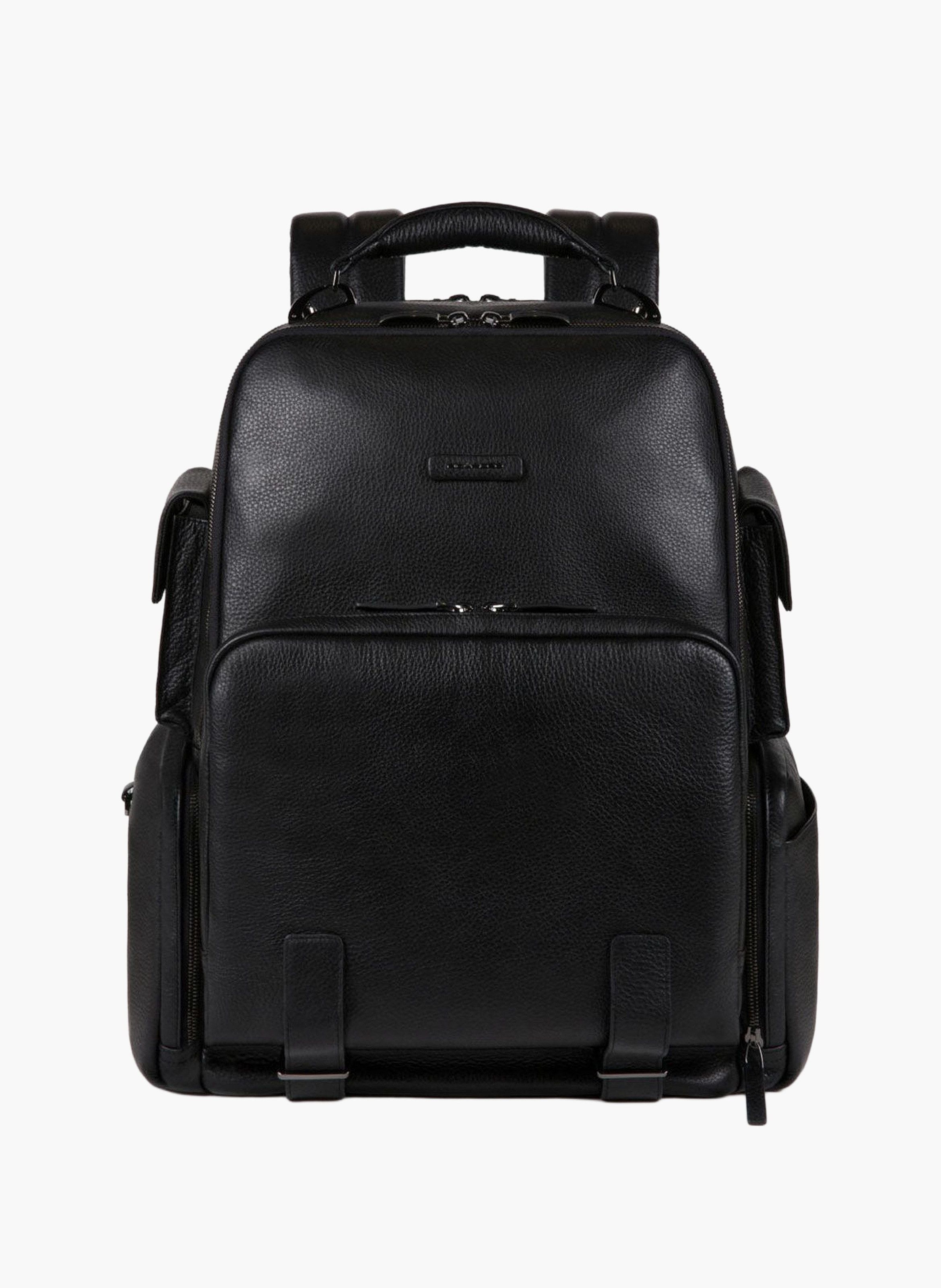 Leather laptop backpack 15.6" fast check PIQUADRO Black