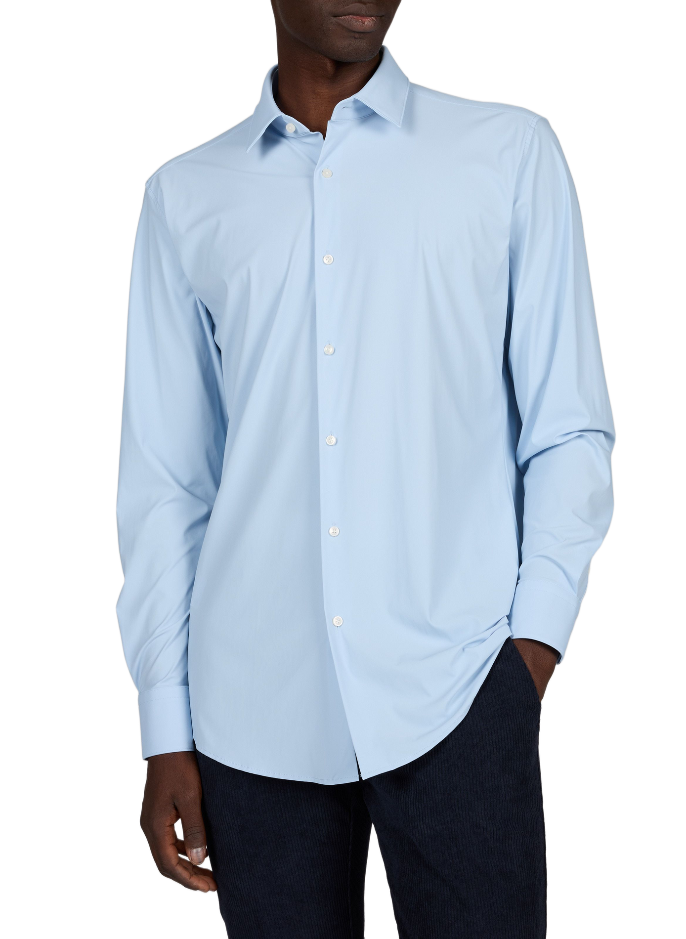 Camisa recta lisa elástica BOSS Azul