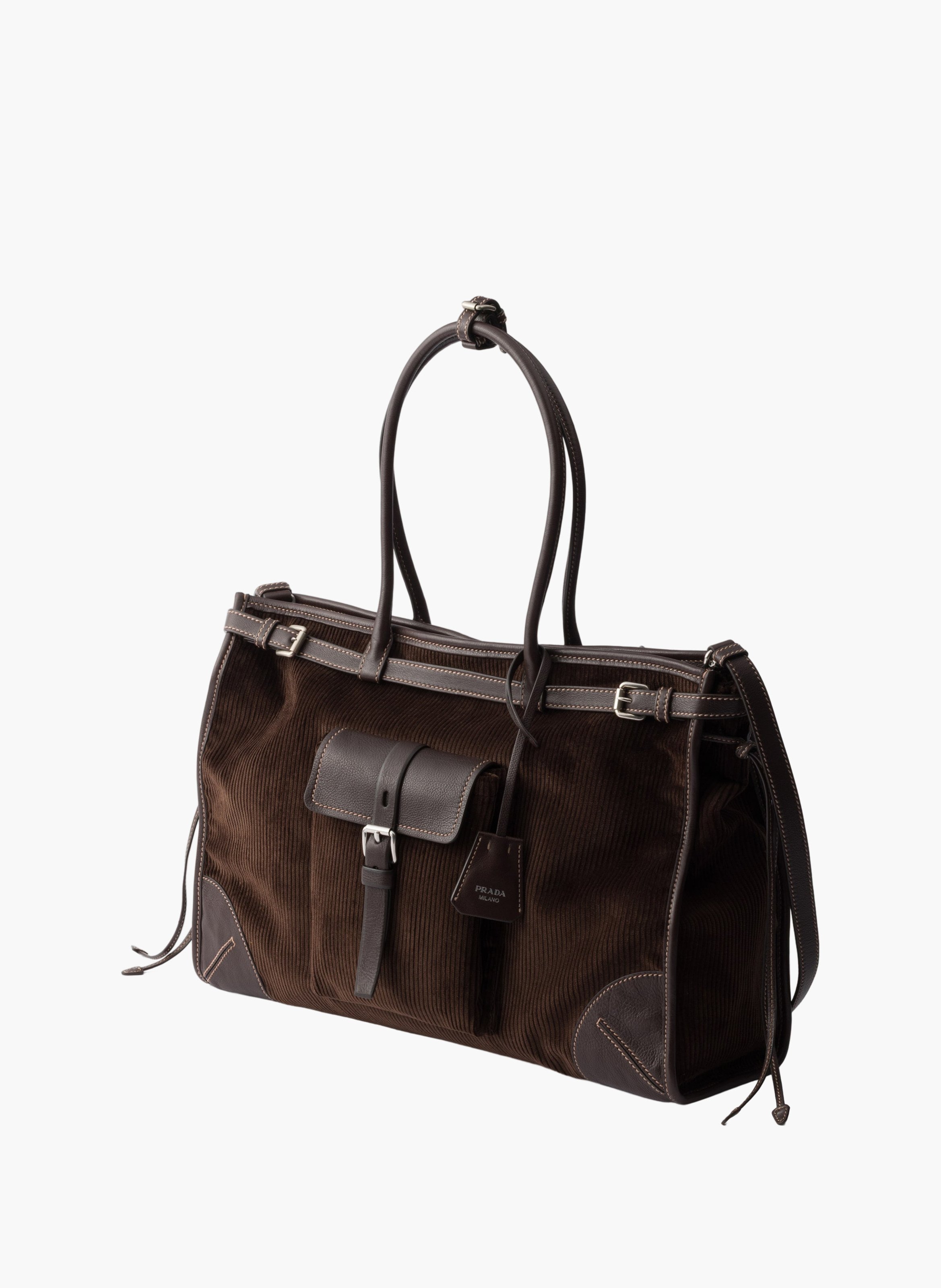 Sac à main prada bonnie extra large en velours côt PRADA Marron