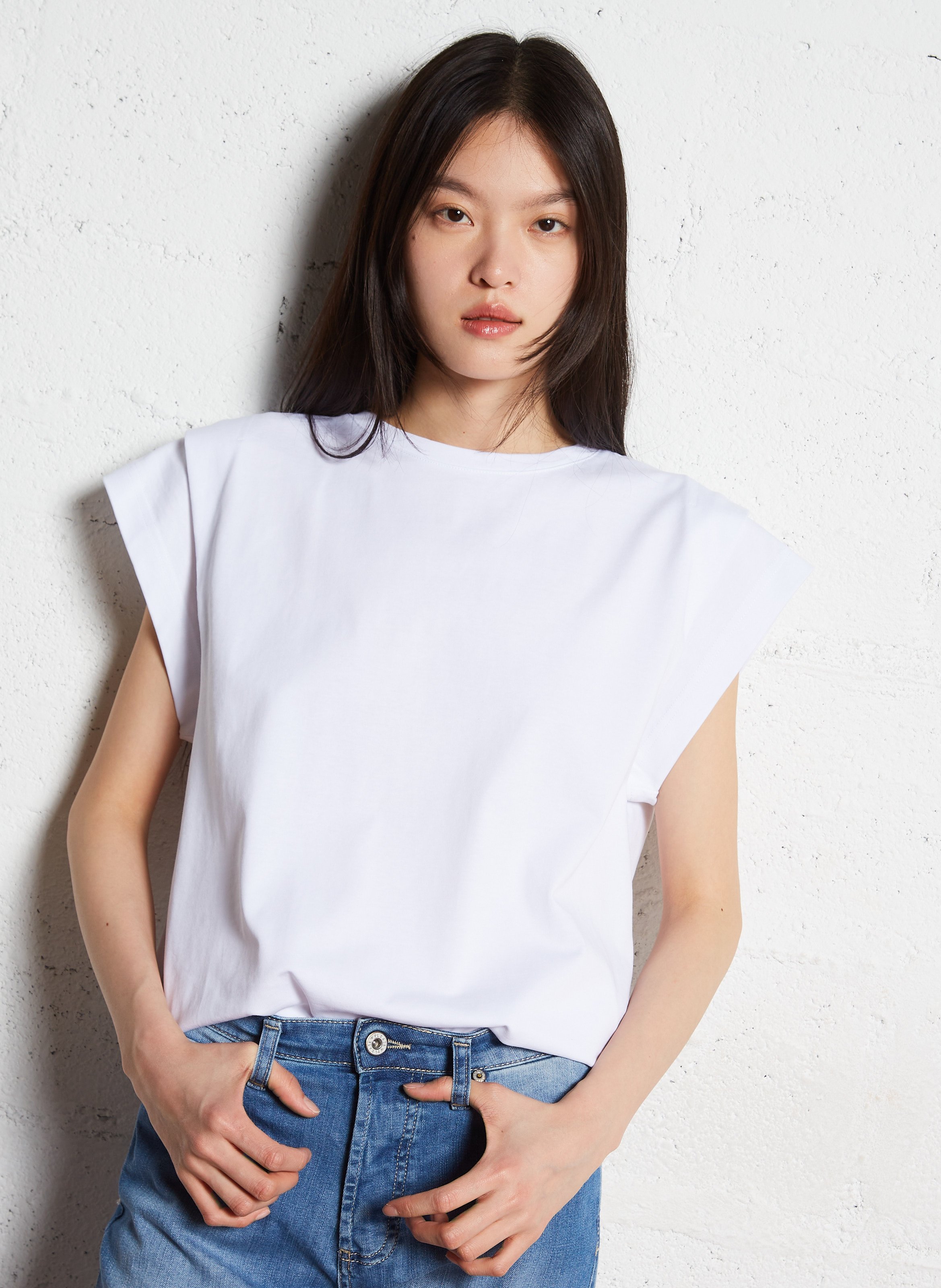 Tee-shirt droit en coton pio BA&SH Blanc