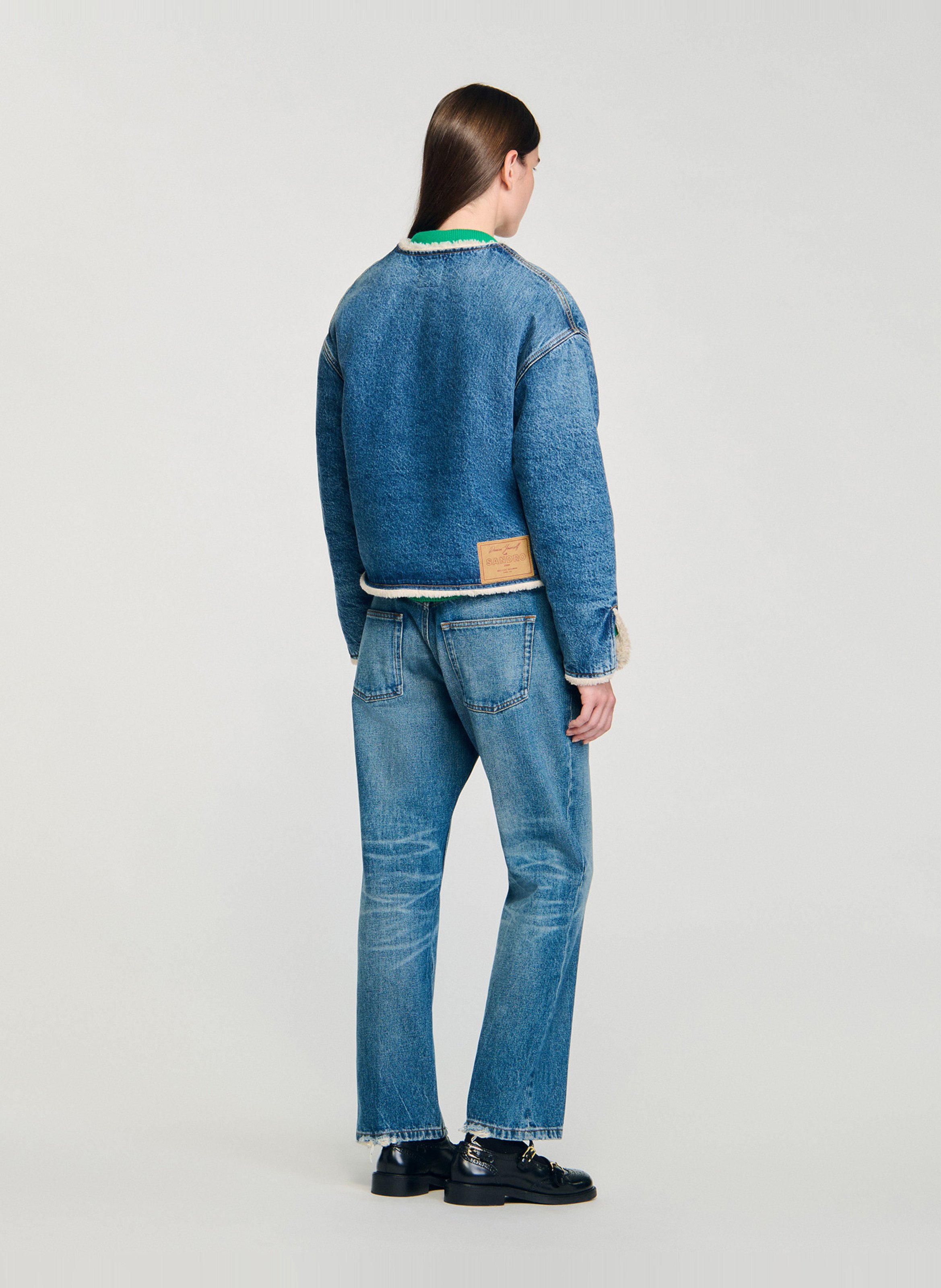 Veste en jean droite en coton SANDRO Bleu
