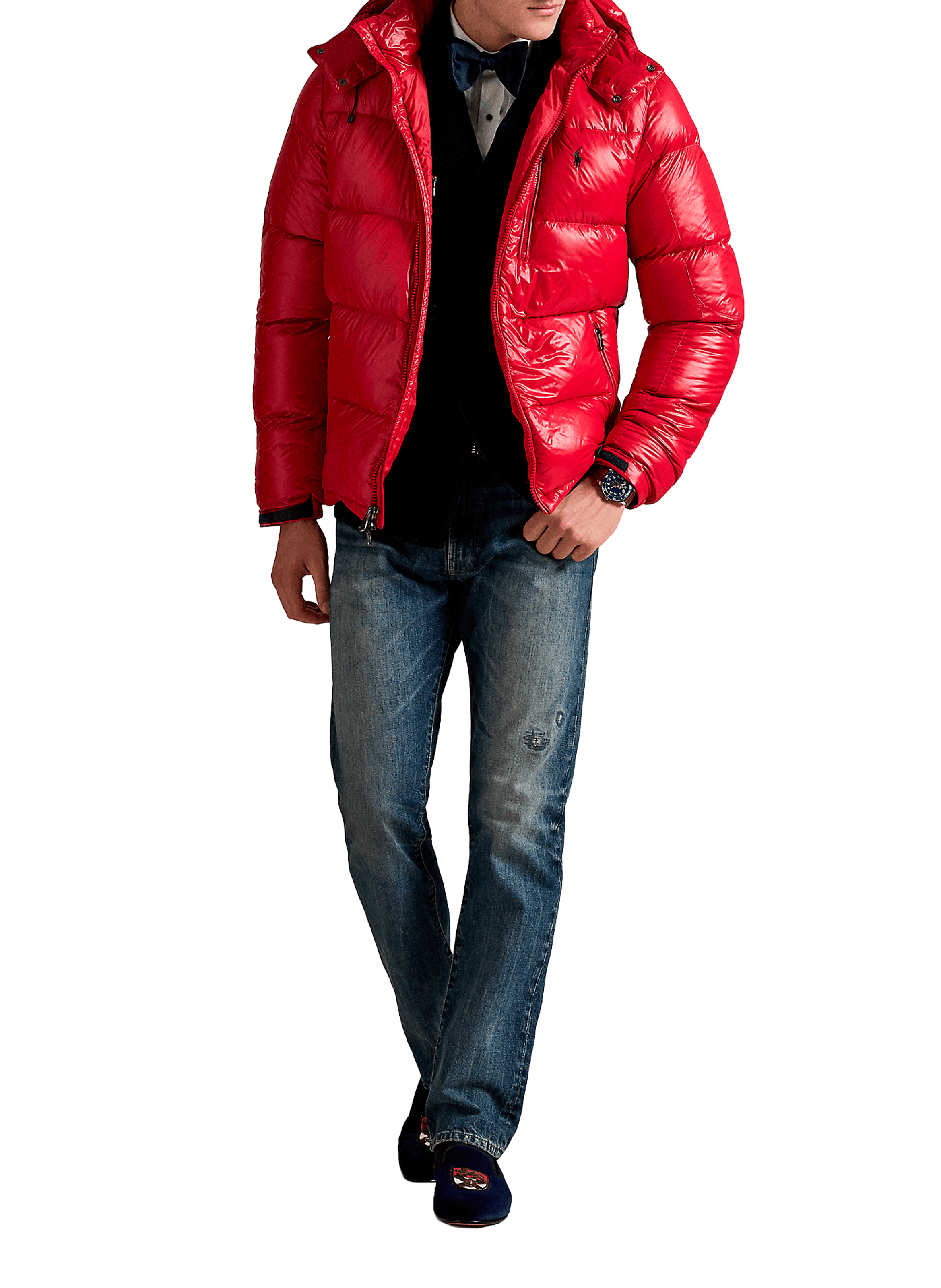 Blouson matelassé à capuche amovible POLO RALPH LAUREN Rouge