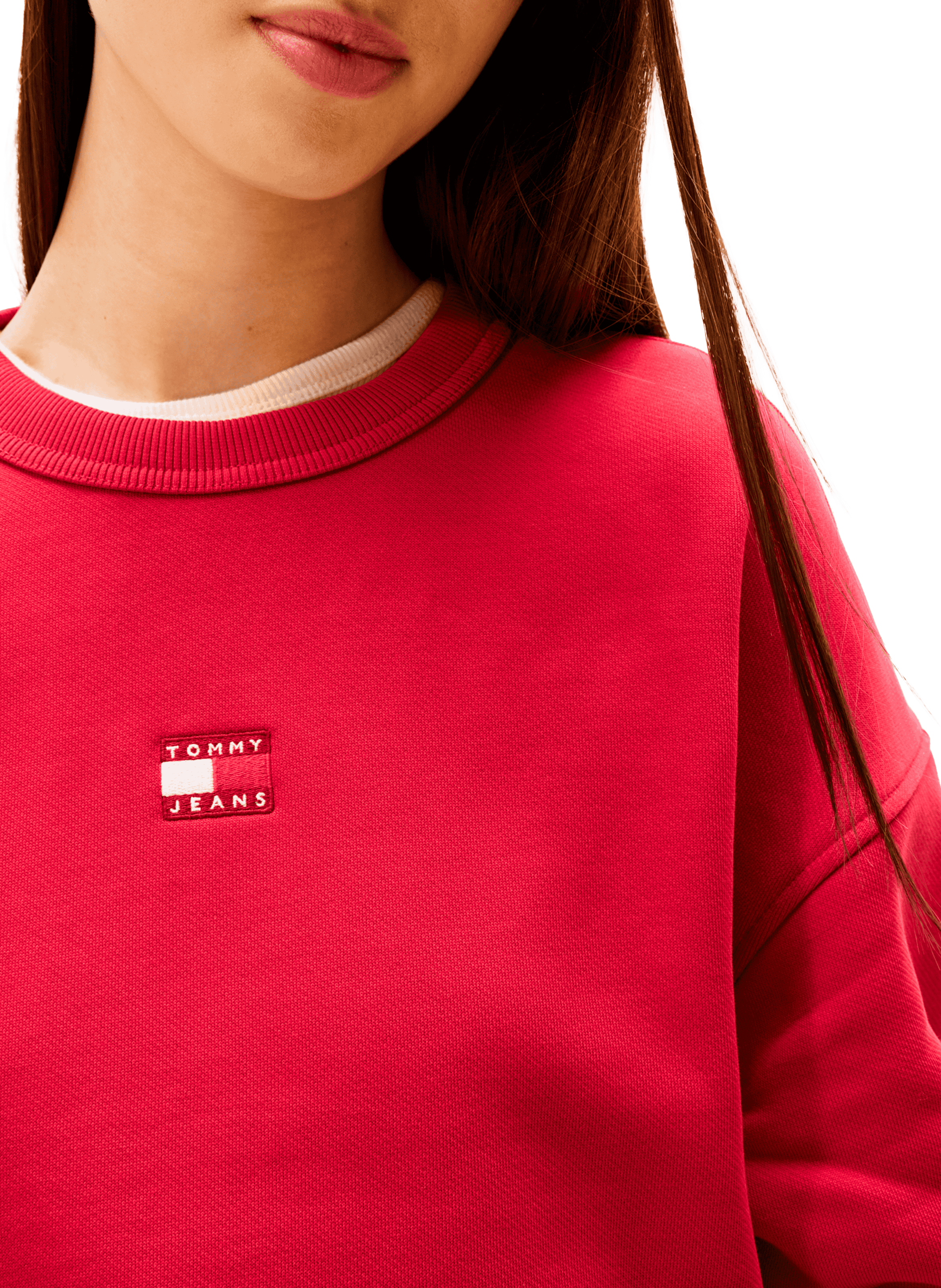 Pull col rond en coton TOMMY HILFIGER Rouge