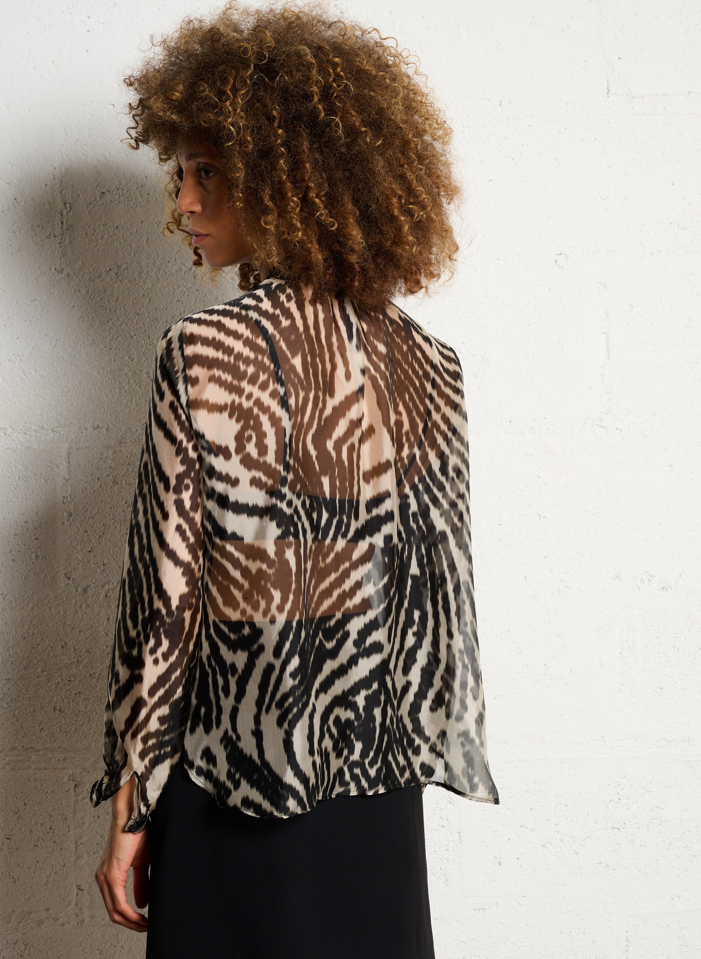 Blouse col lavallière imprimée IKKS Noir