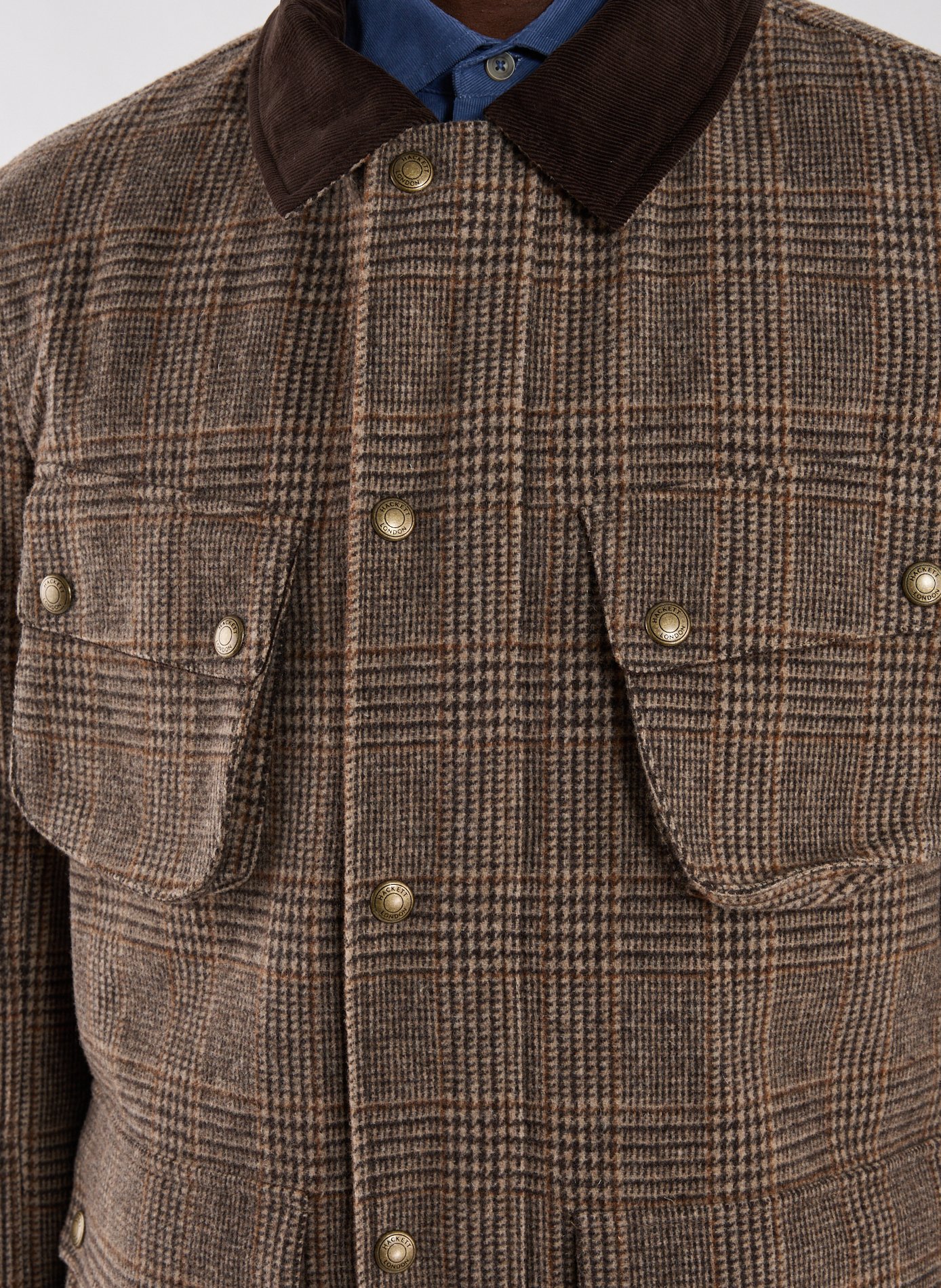 Checked jacket with classic collar in mixed wool HACKETT Beige