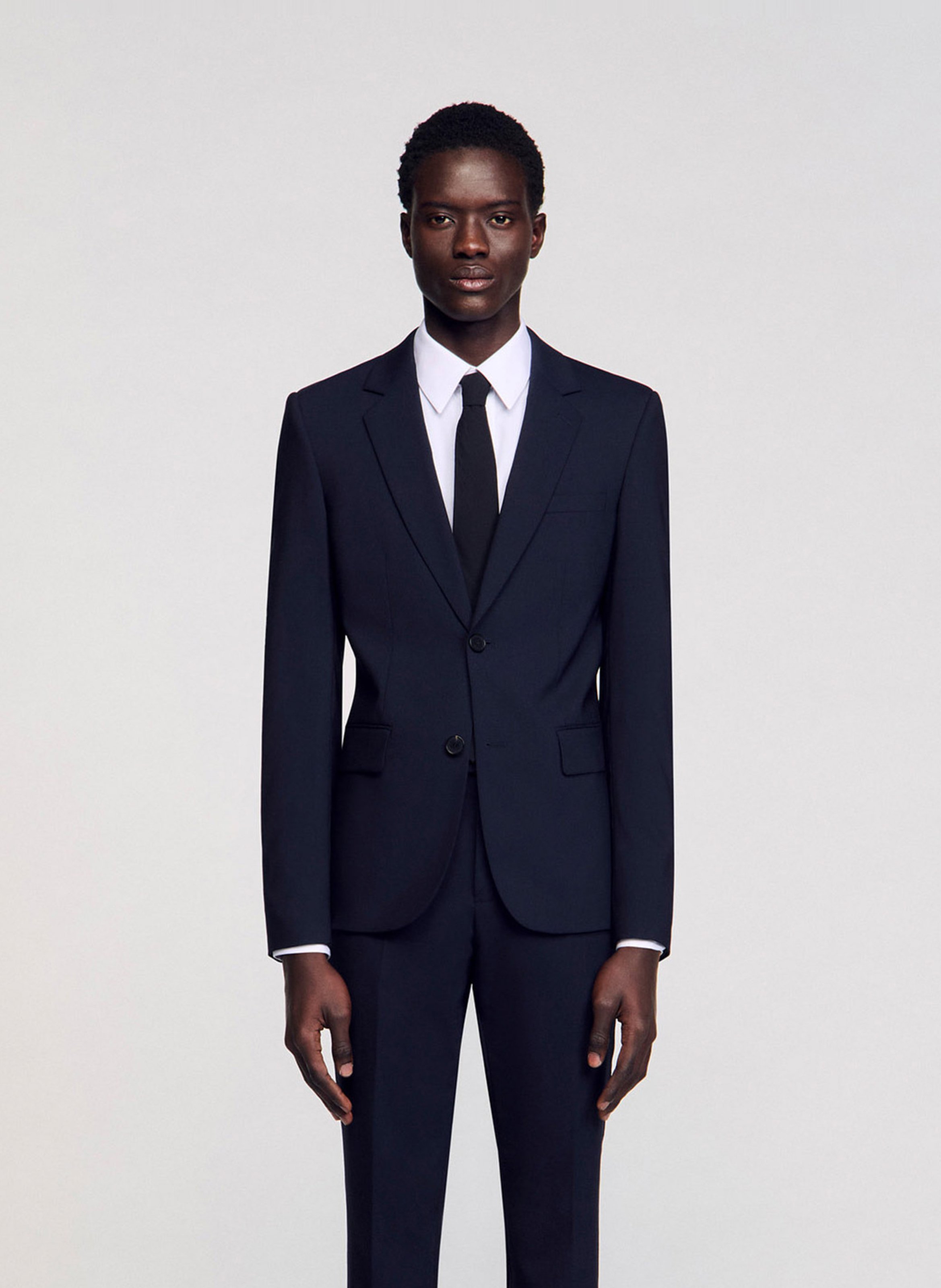 Veste col tailleur regular-fit en laine SANDRO Bleu