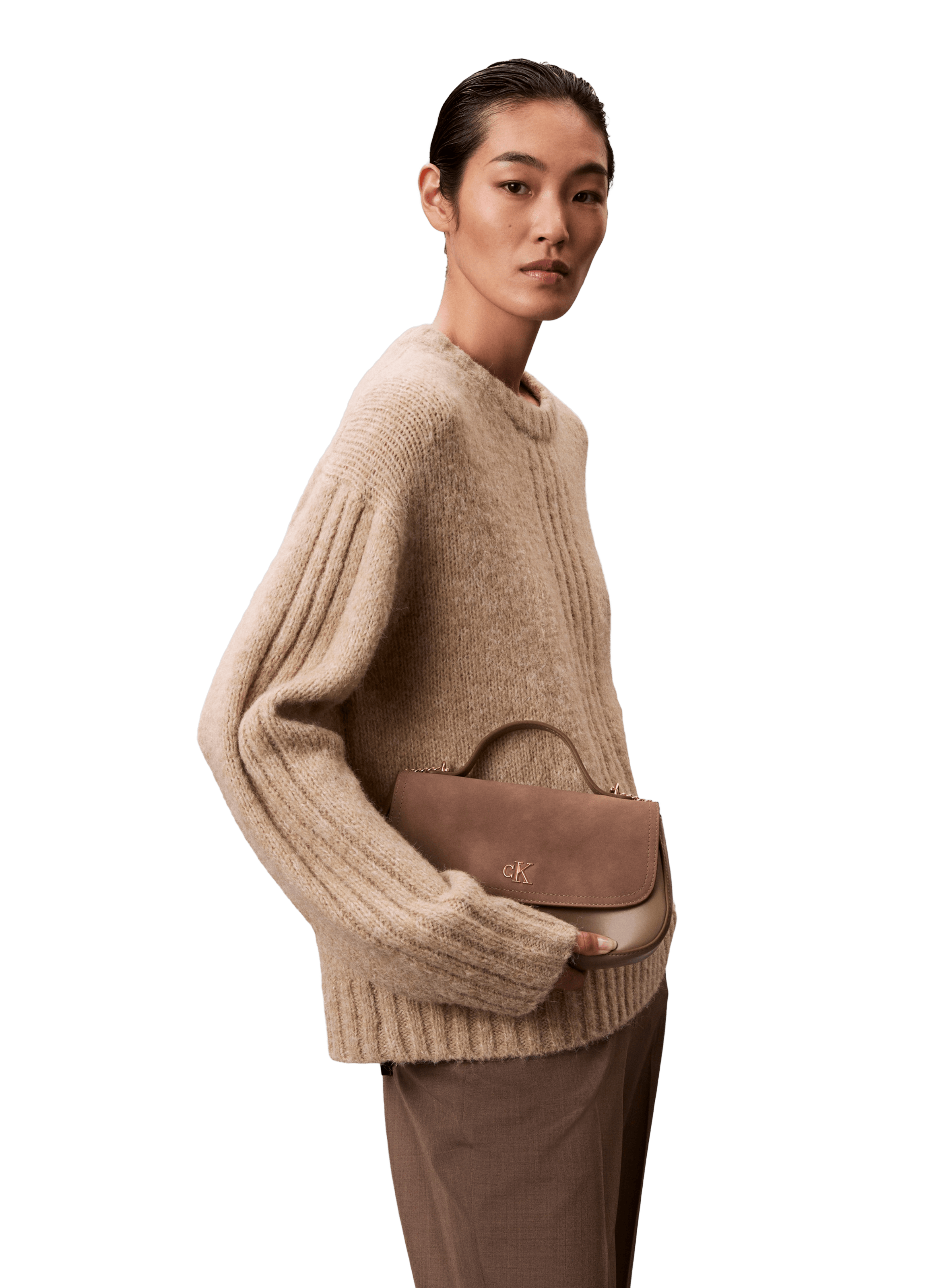 Sac à rabat bandoulière chaînette CALVIN KLEIN Beige