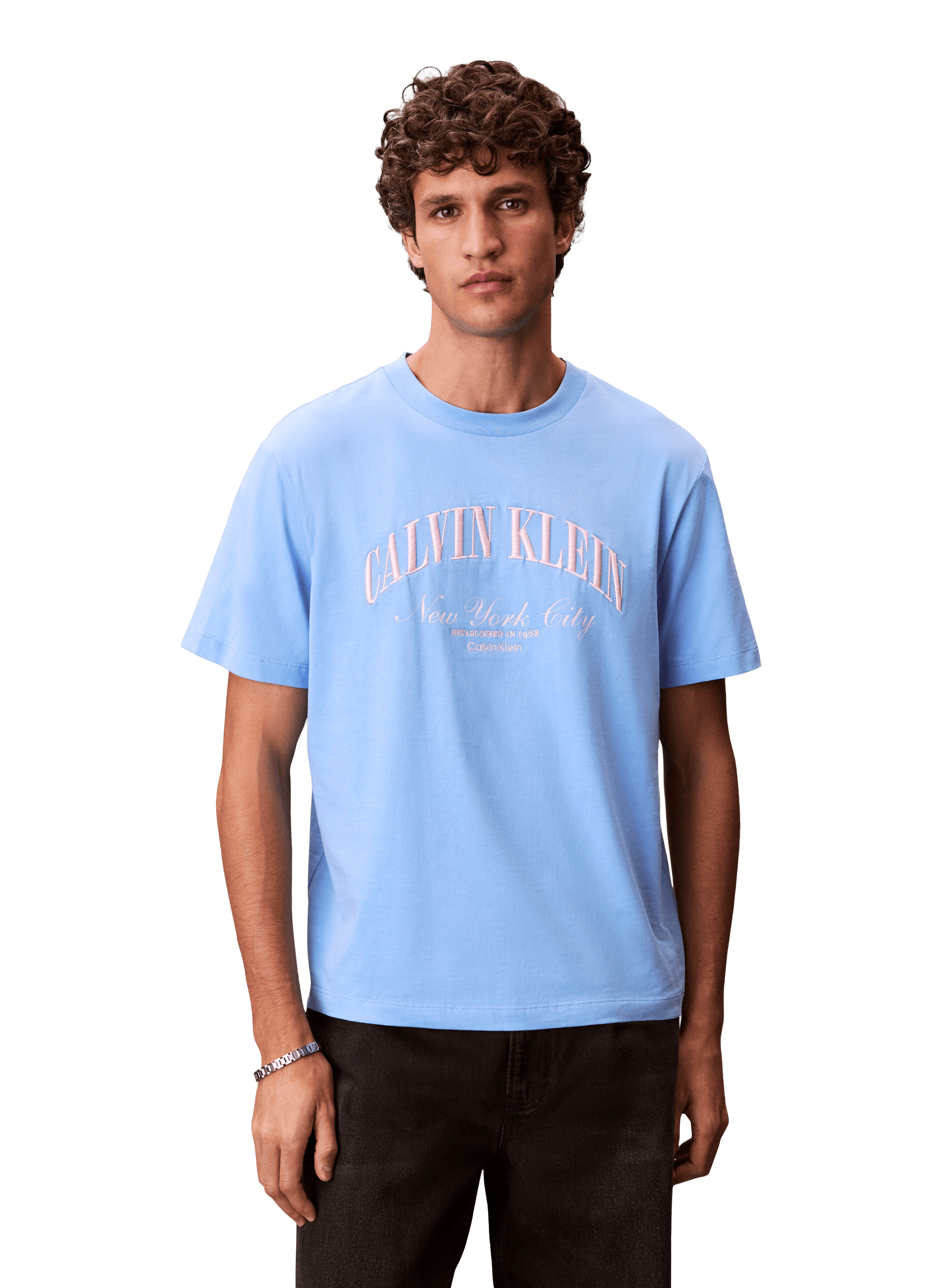 Straight logo cotton t-shirt CALVIN KLEIN Blue