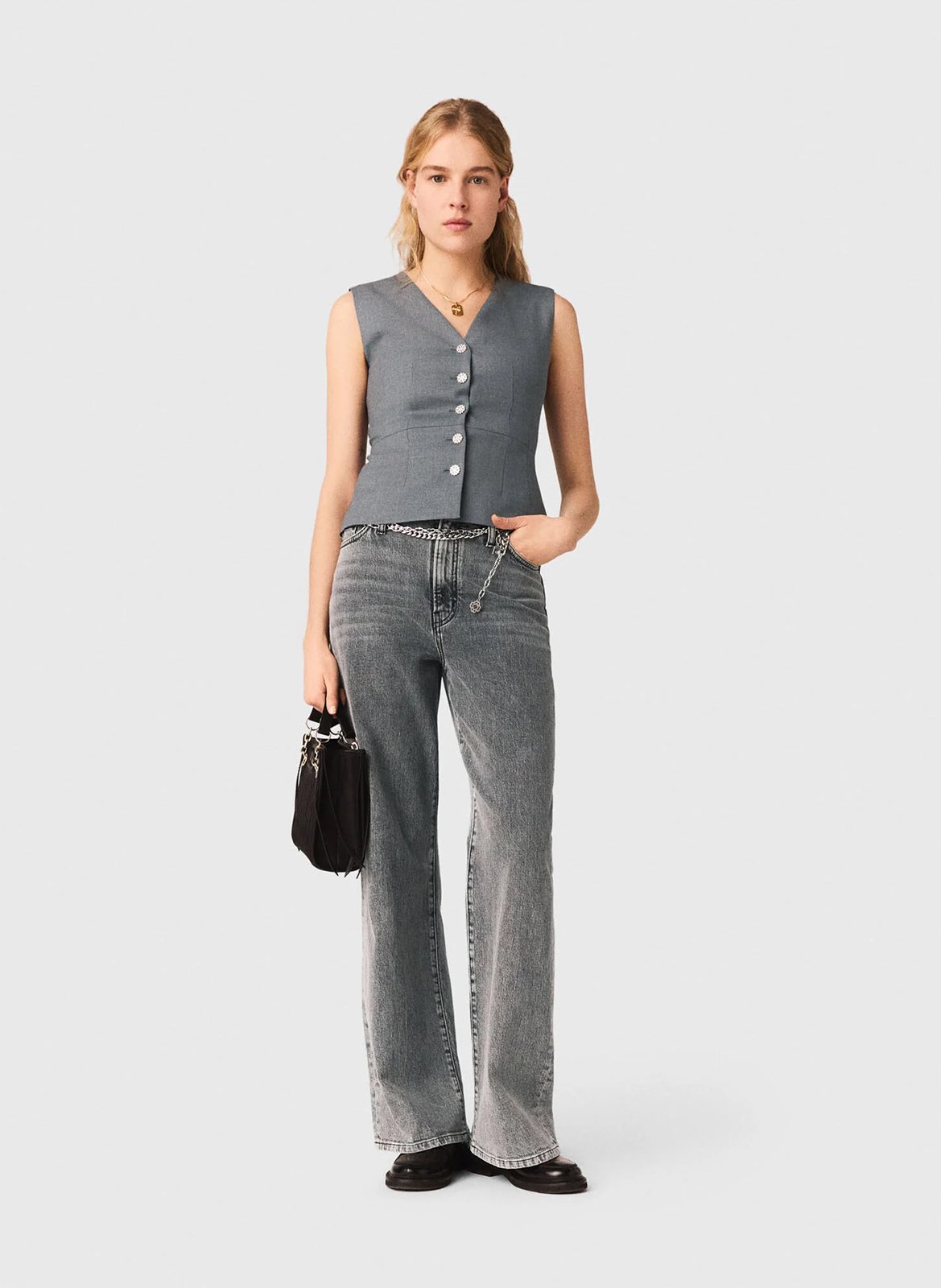 Gilet tailleur sans manches col v MAJE Gris