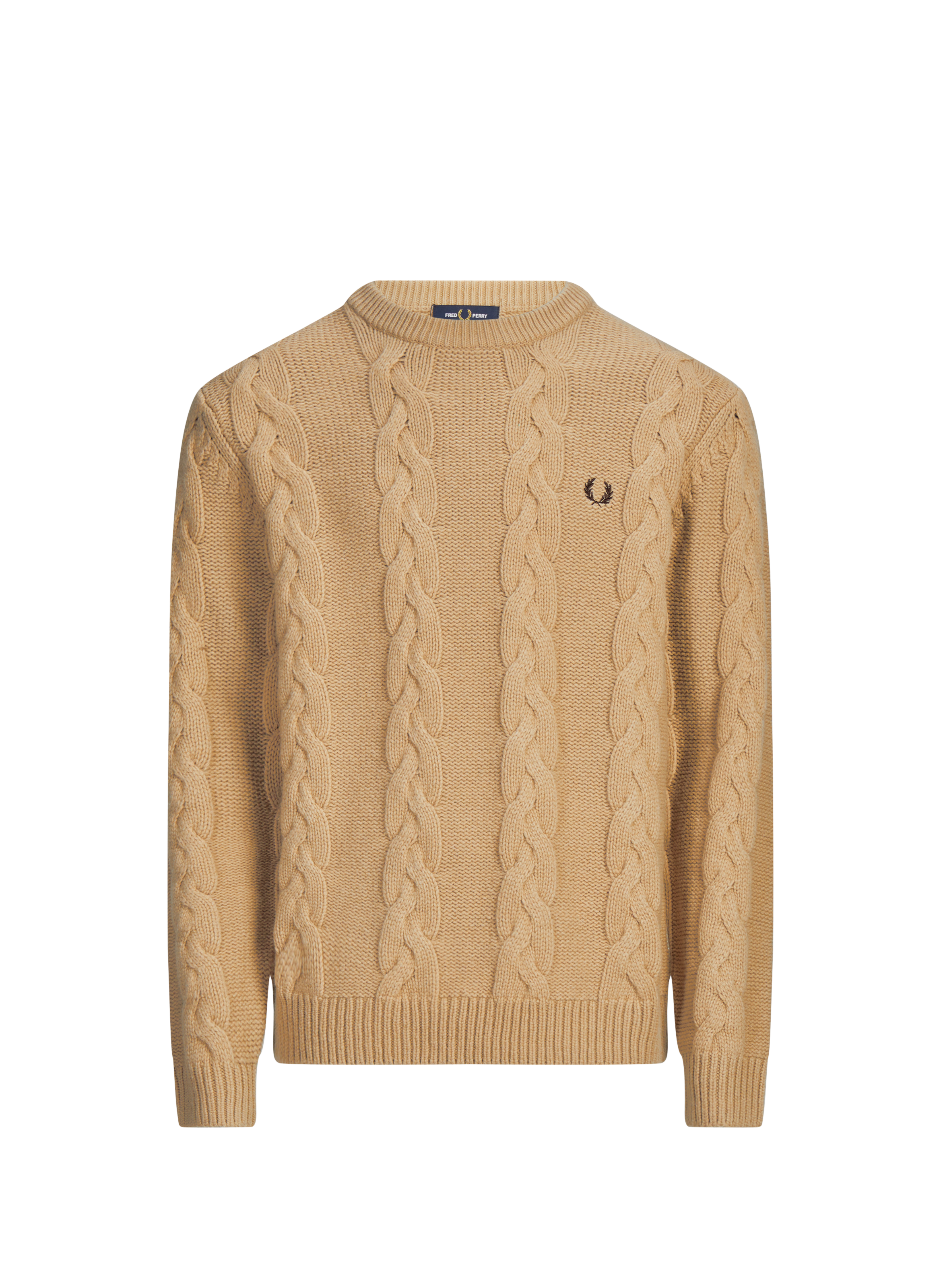 Cotton round neck knit sweater FRED PERRY Beige