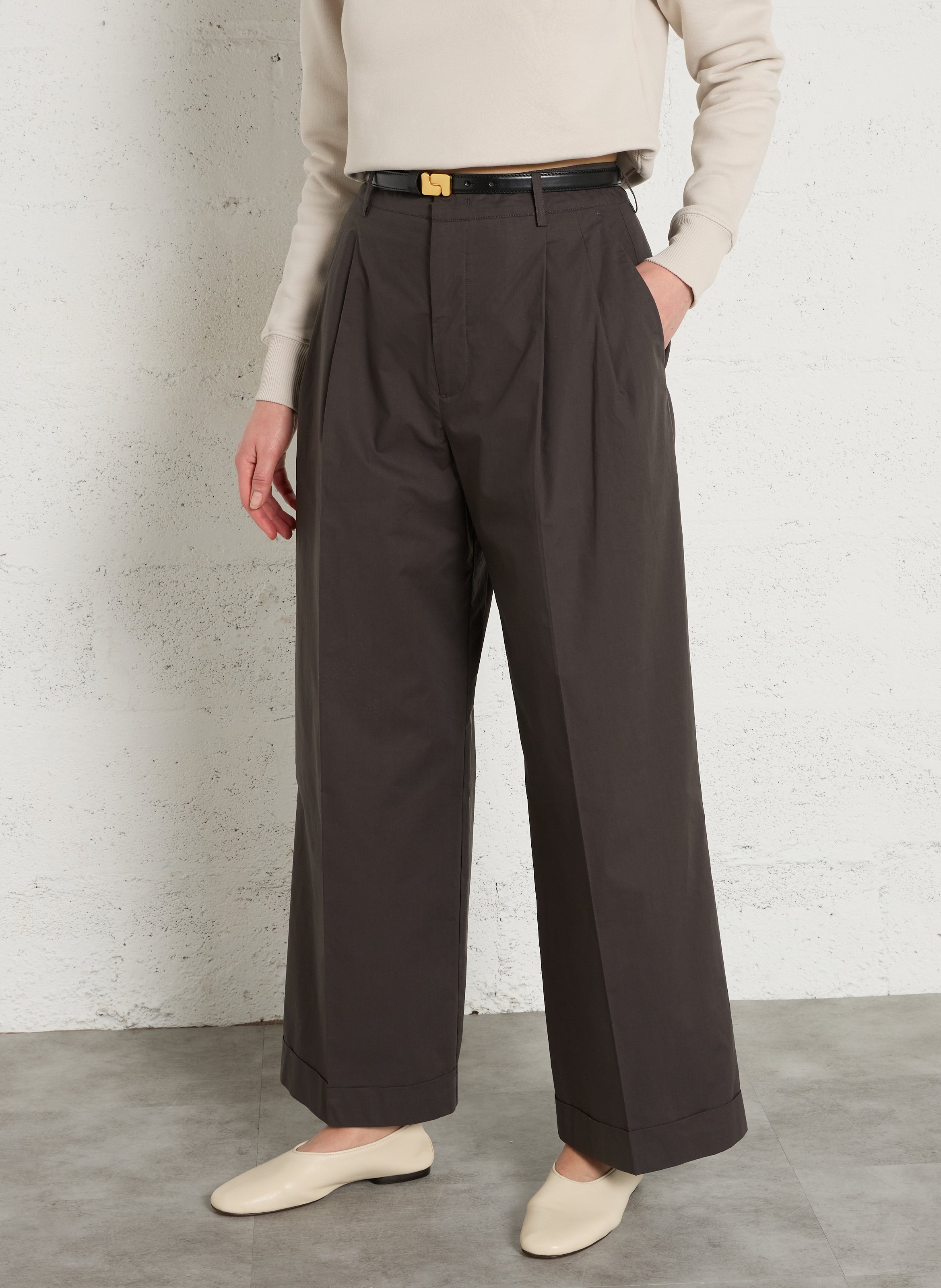 Pantalon large à pinces en popeline de coton watson SOEUR Gris