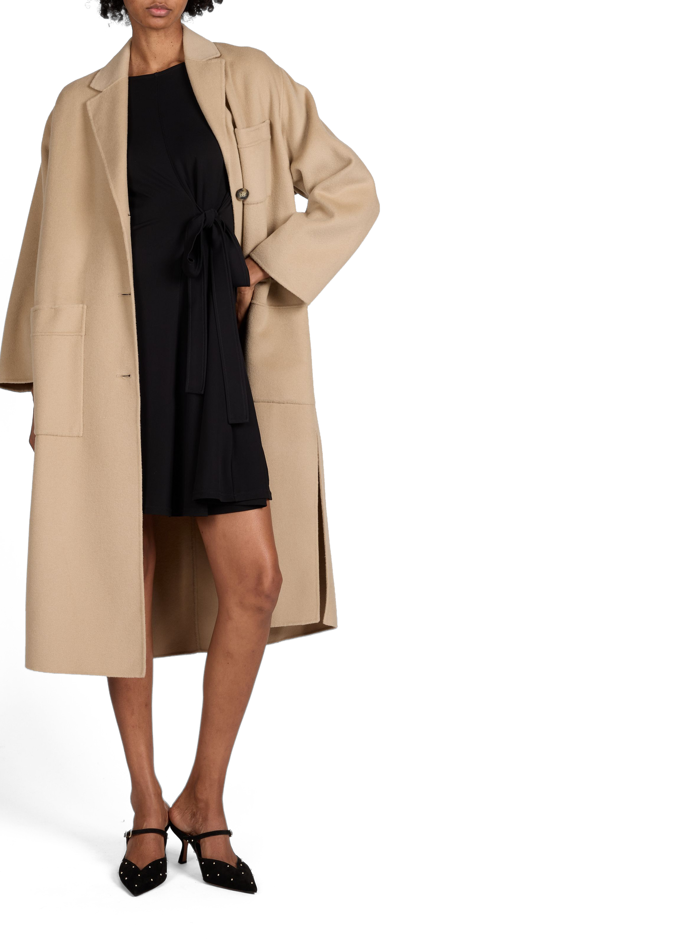 Long coat with tailored collar in blended virgin wool WEEK END Brown