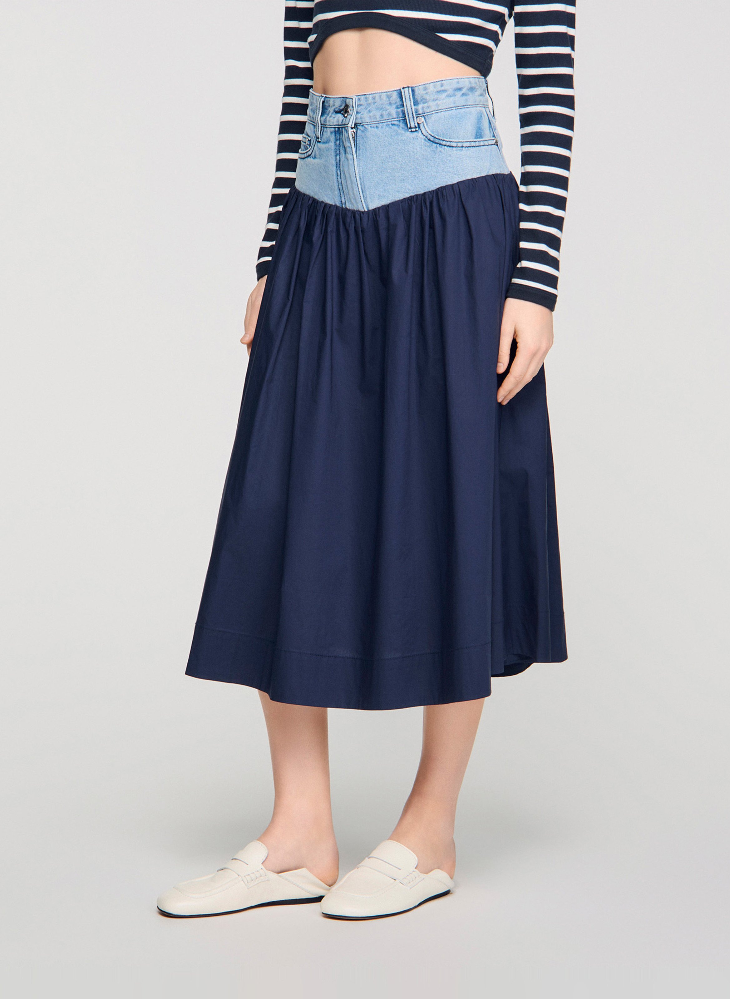 Jupe midi évasée SANDRO Bleu