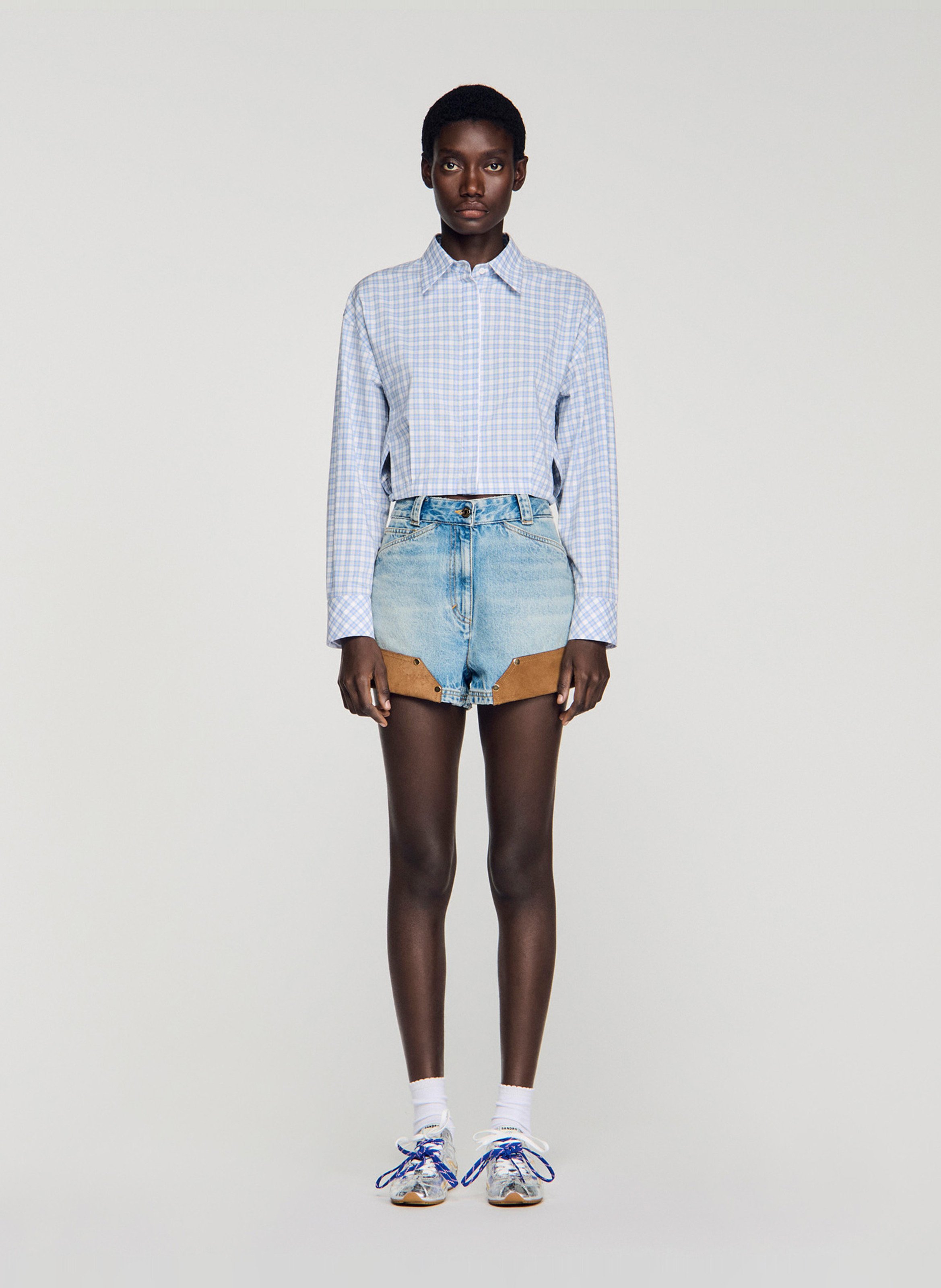 Chemise col classique à carreaux SANDRO Bleu