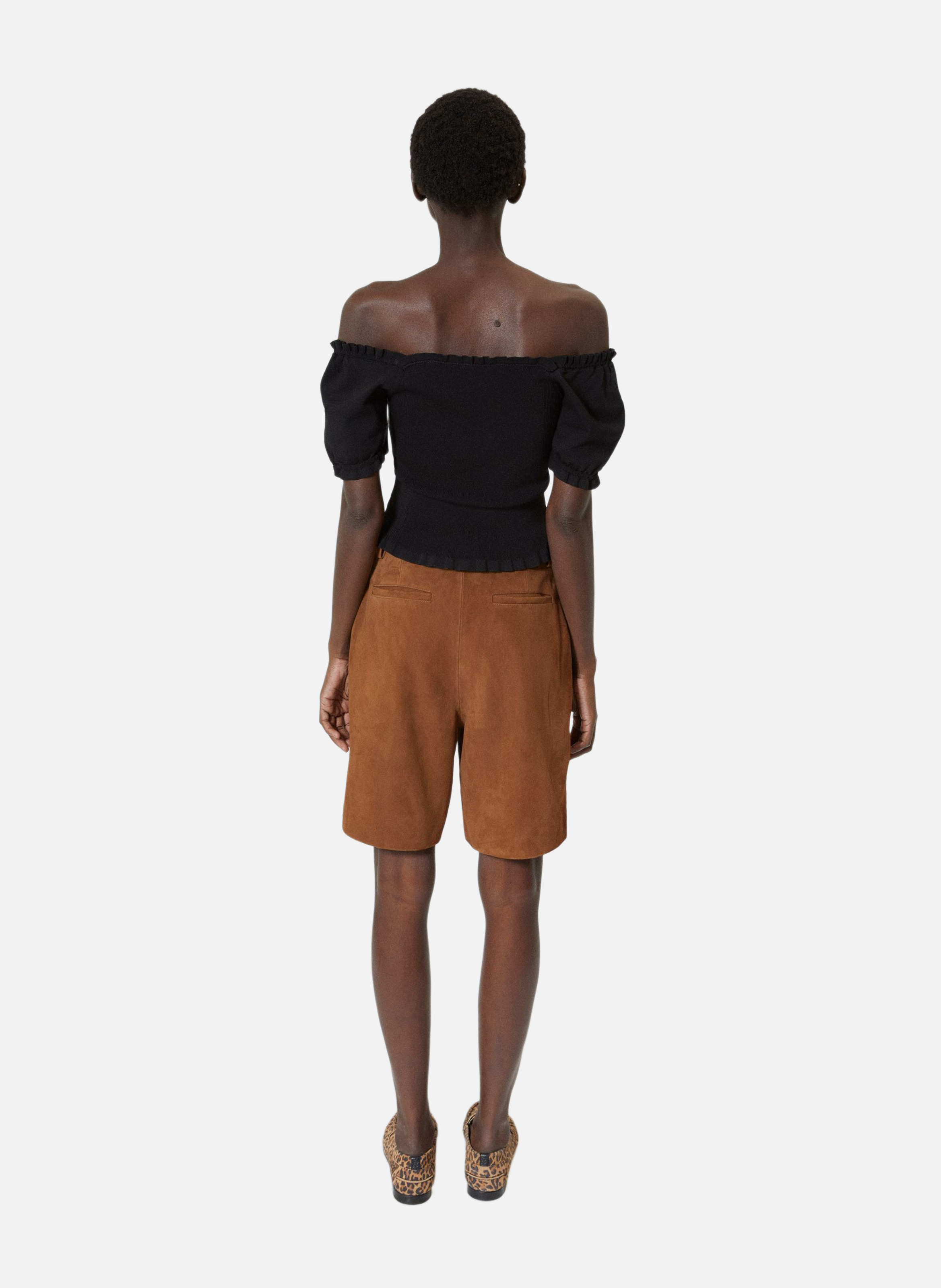 Bermuda à pinces en cuir THE KOOPLES Marron