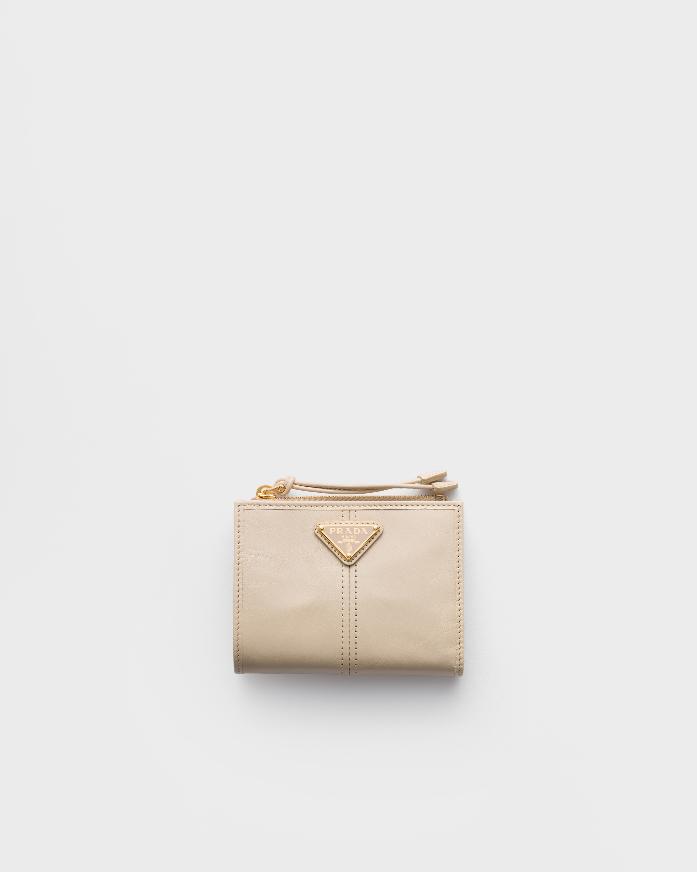 Petit portefeuille en cuir PRADA Beige