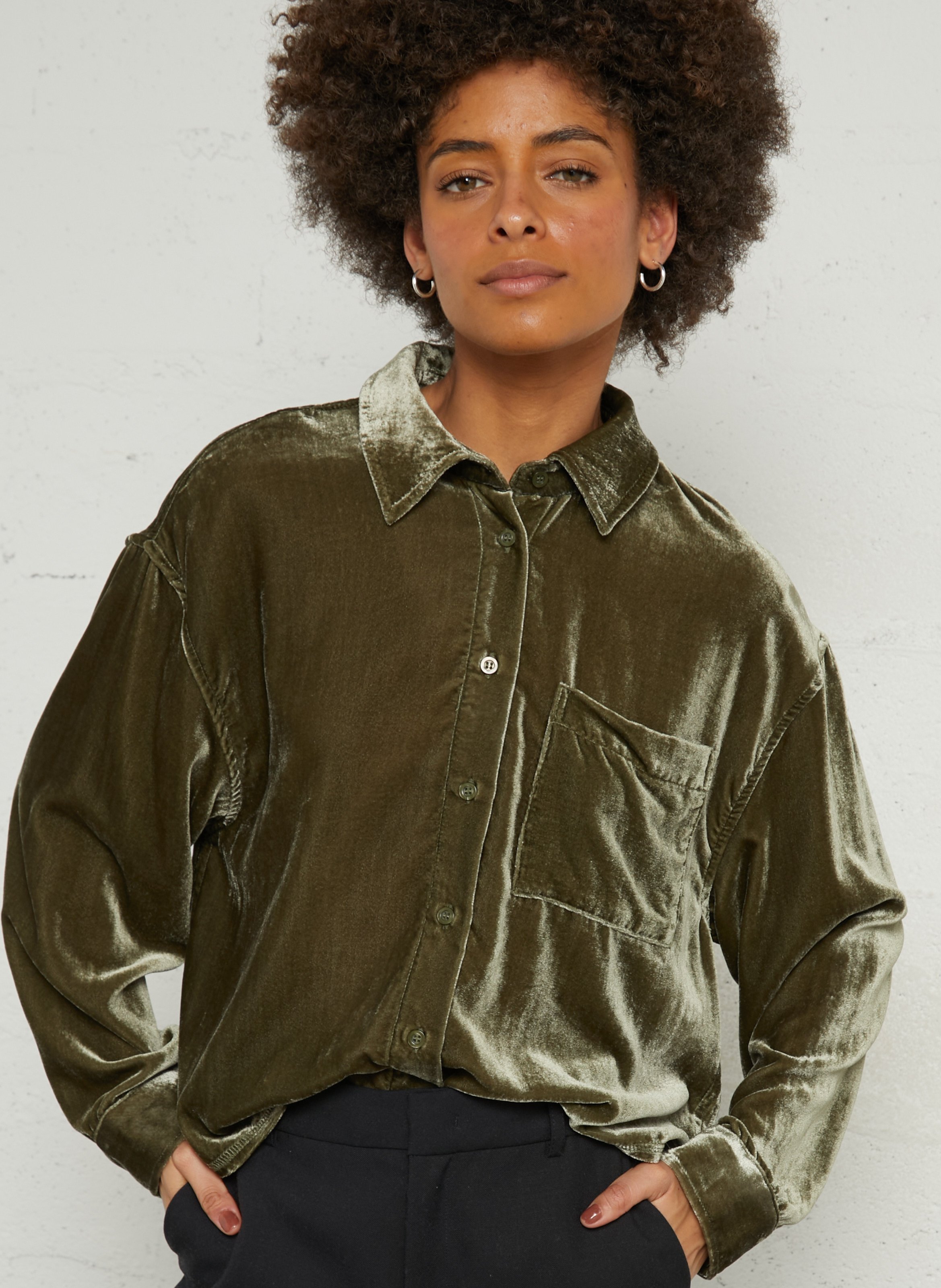 Chemise droite col classique en velours ankaz AMERICAN VINTAGE Marron