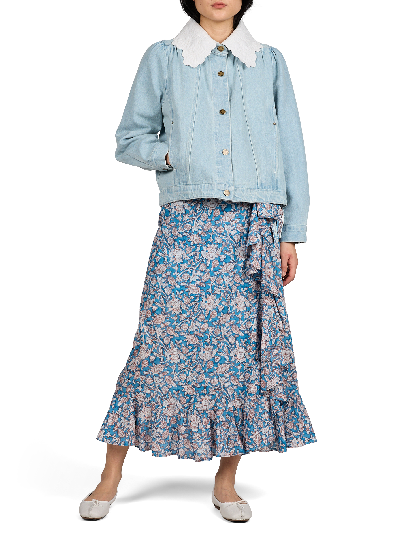 Jupe évasée volants à motifs Imelda en coton LOUISE MISHA Bleu