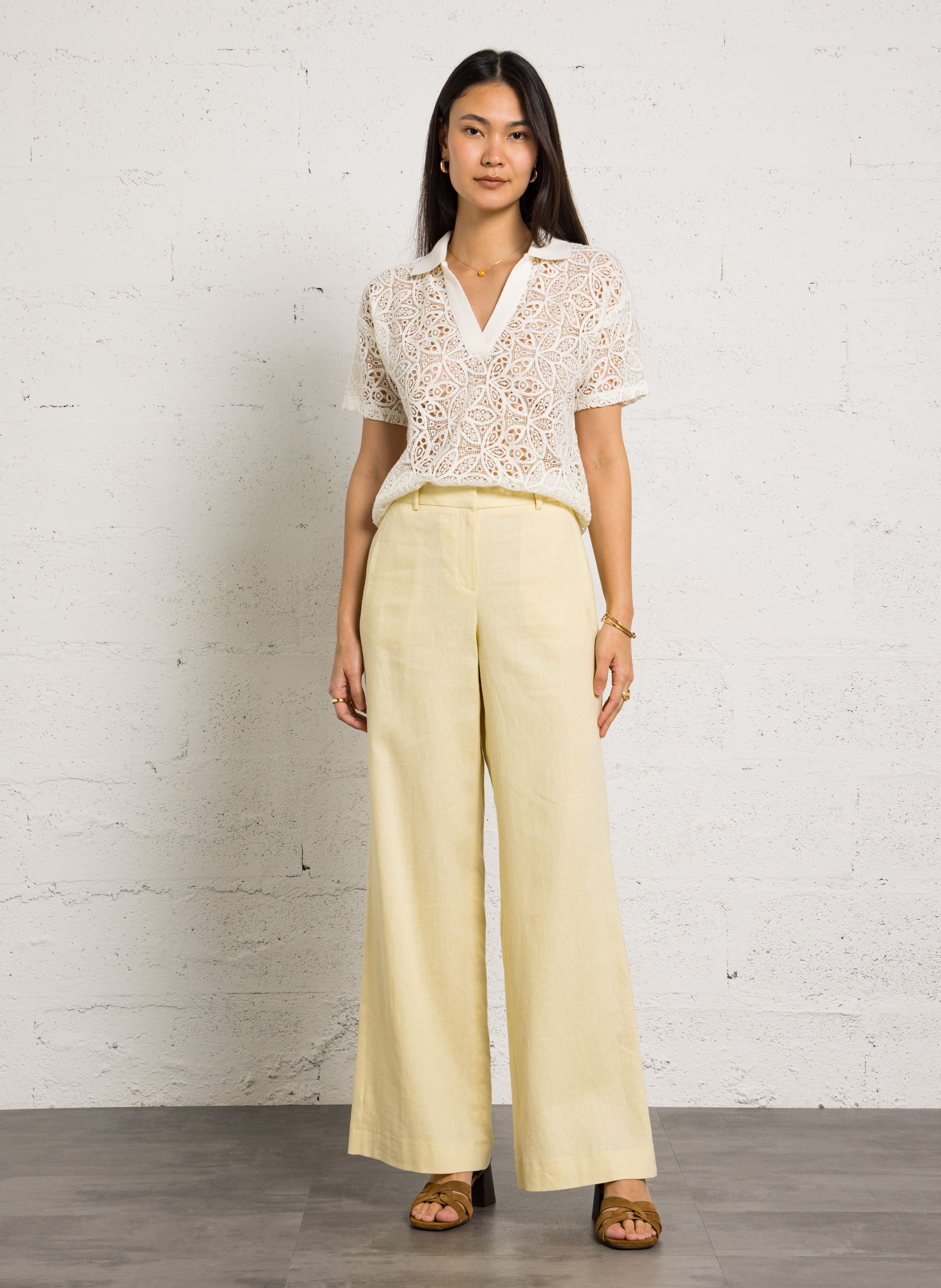 Polo large en dentelle ajourée lou MAISON 123 Jaune