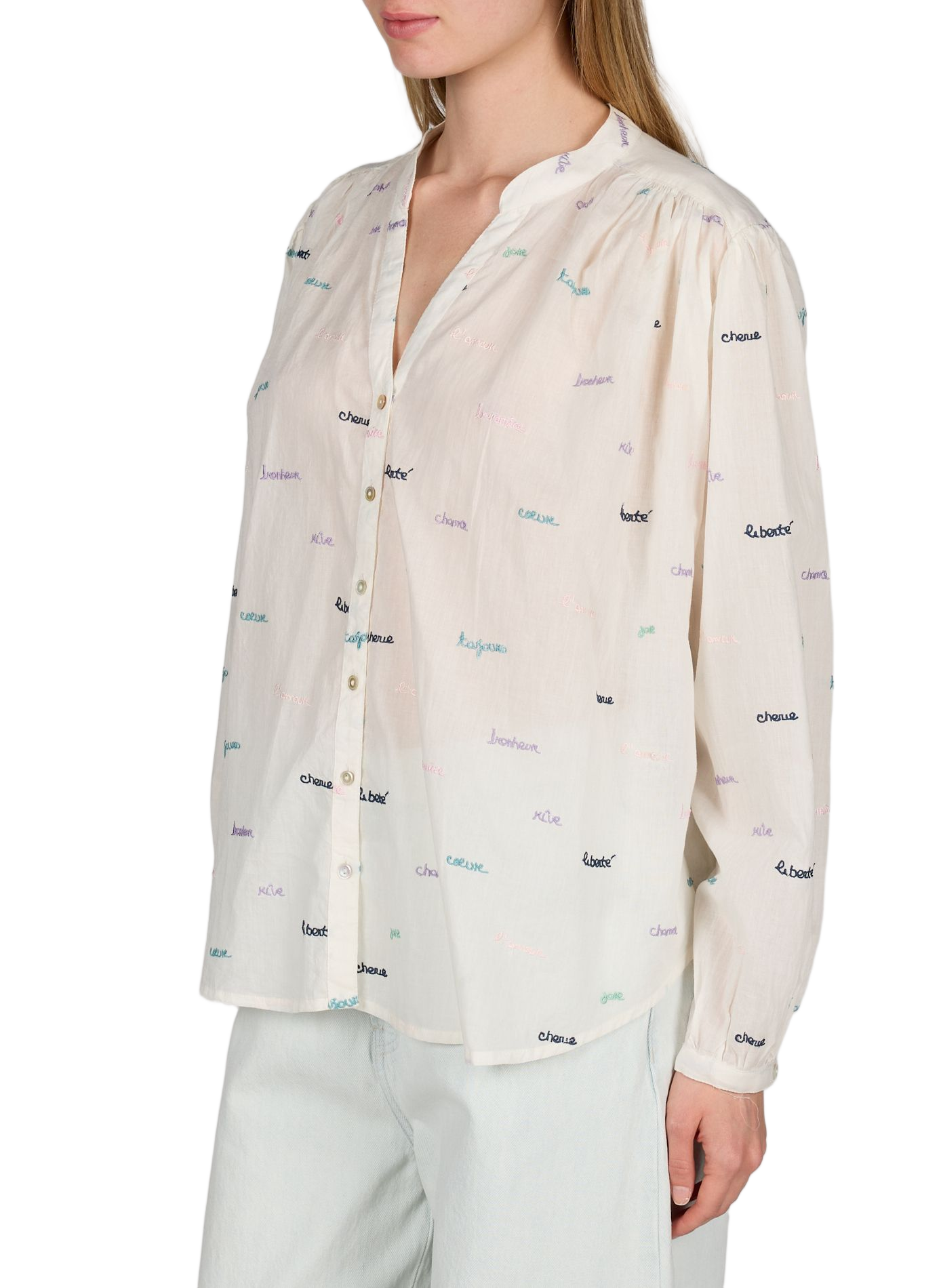 Blouse met katoenen borduurwerk BERENICE Beige