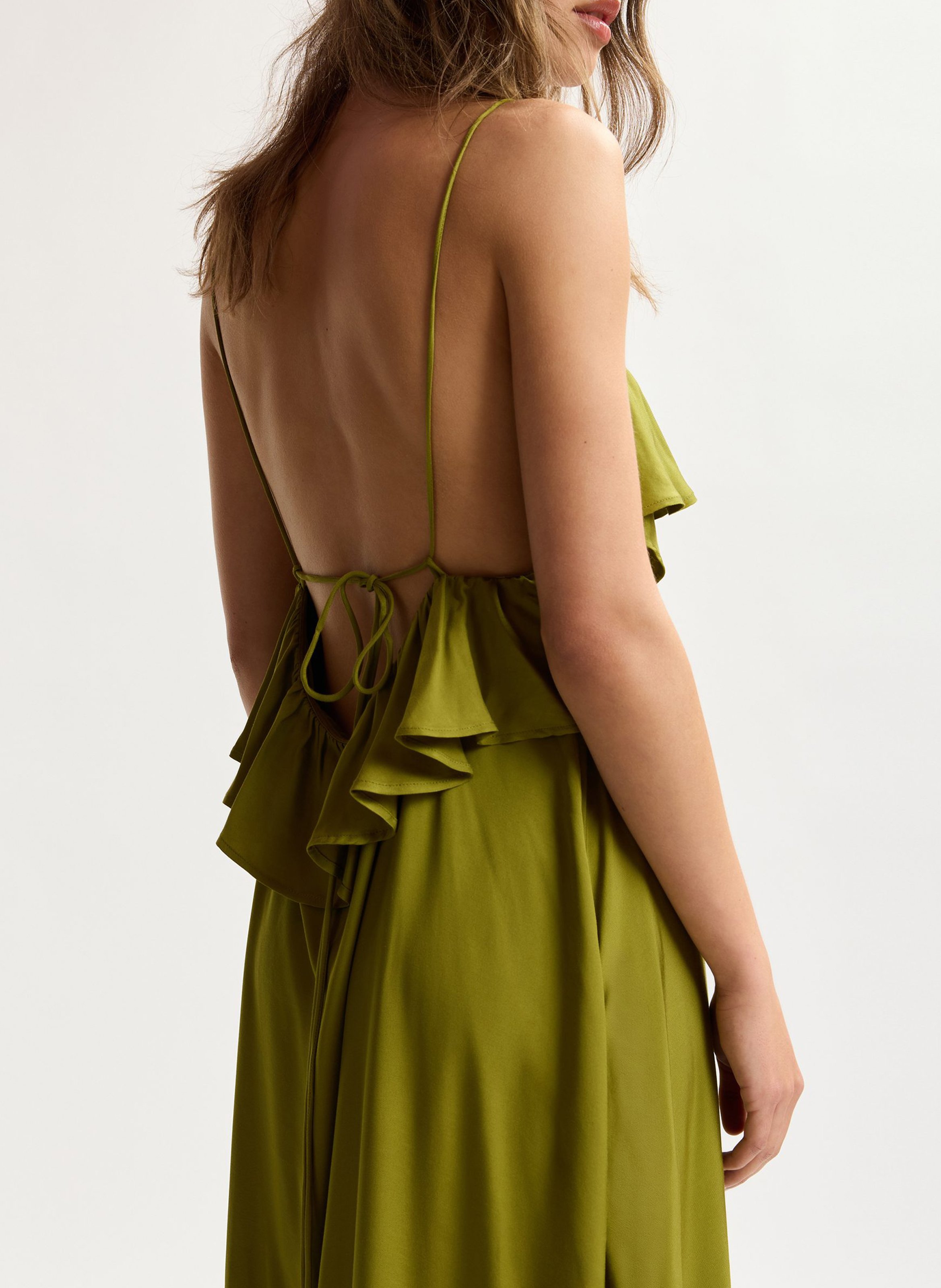 Robe longue fluide à volants unie jeste Vert