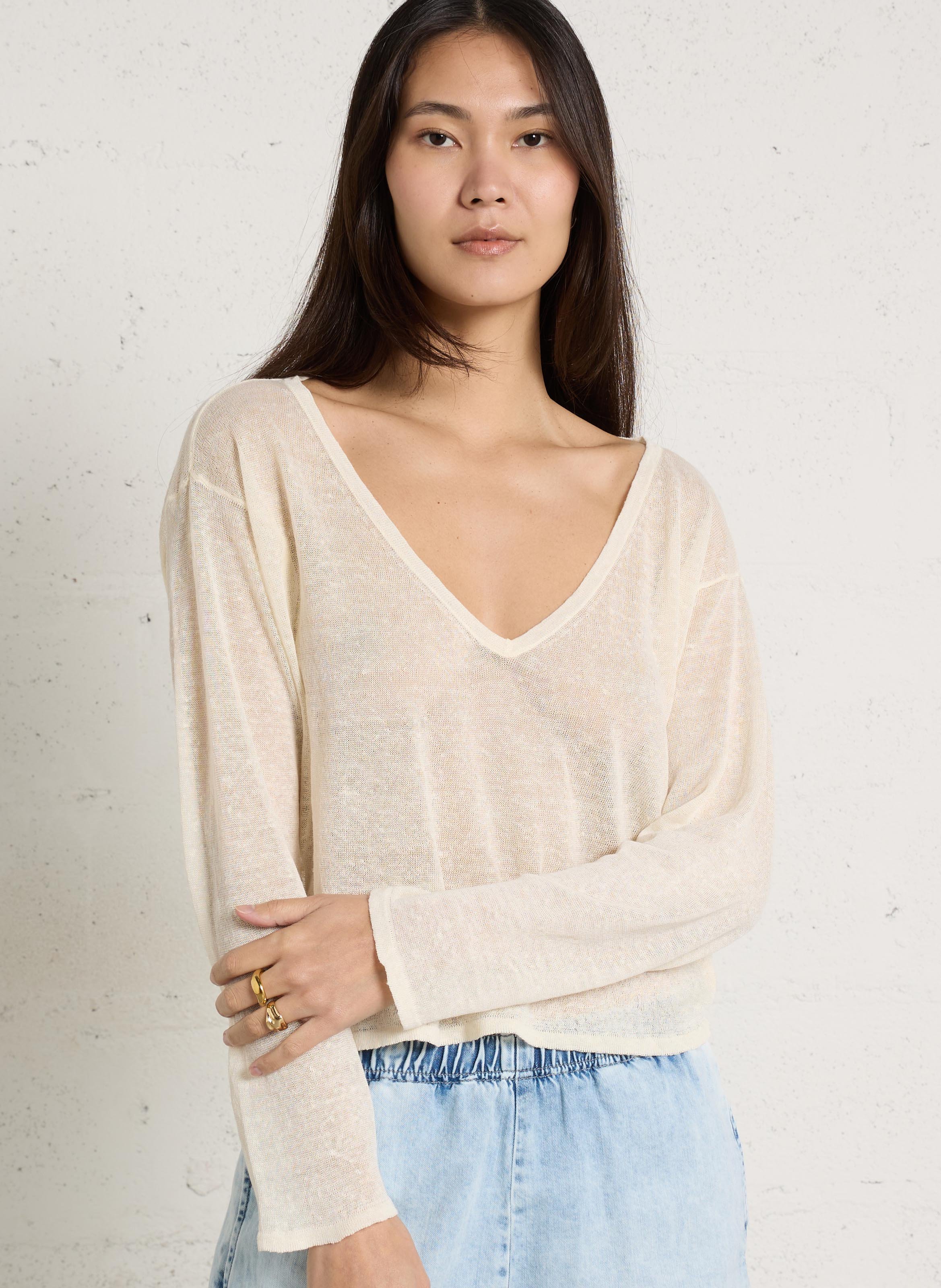 Pull en lin mélangé epaky AMERICAN VINTAGE Beige