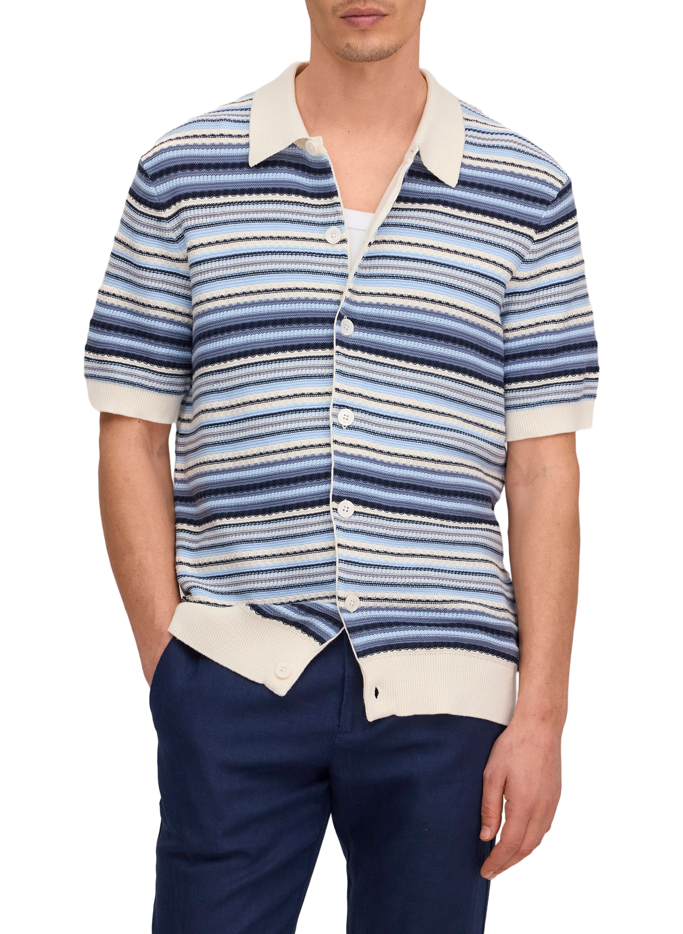 Striped cotton knit polo NN.07 Blue