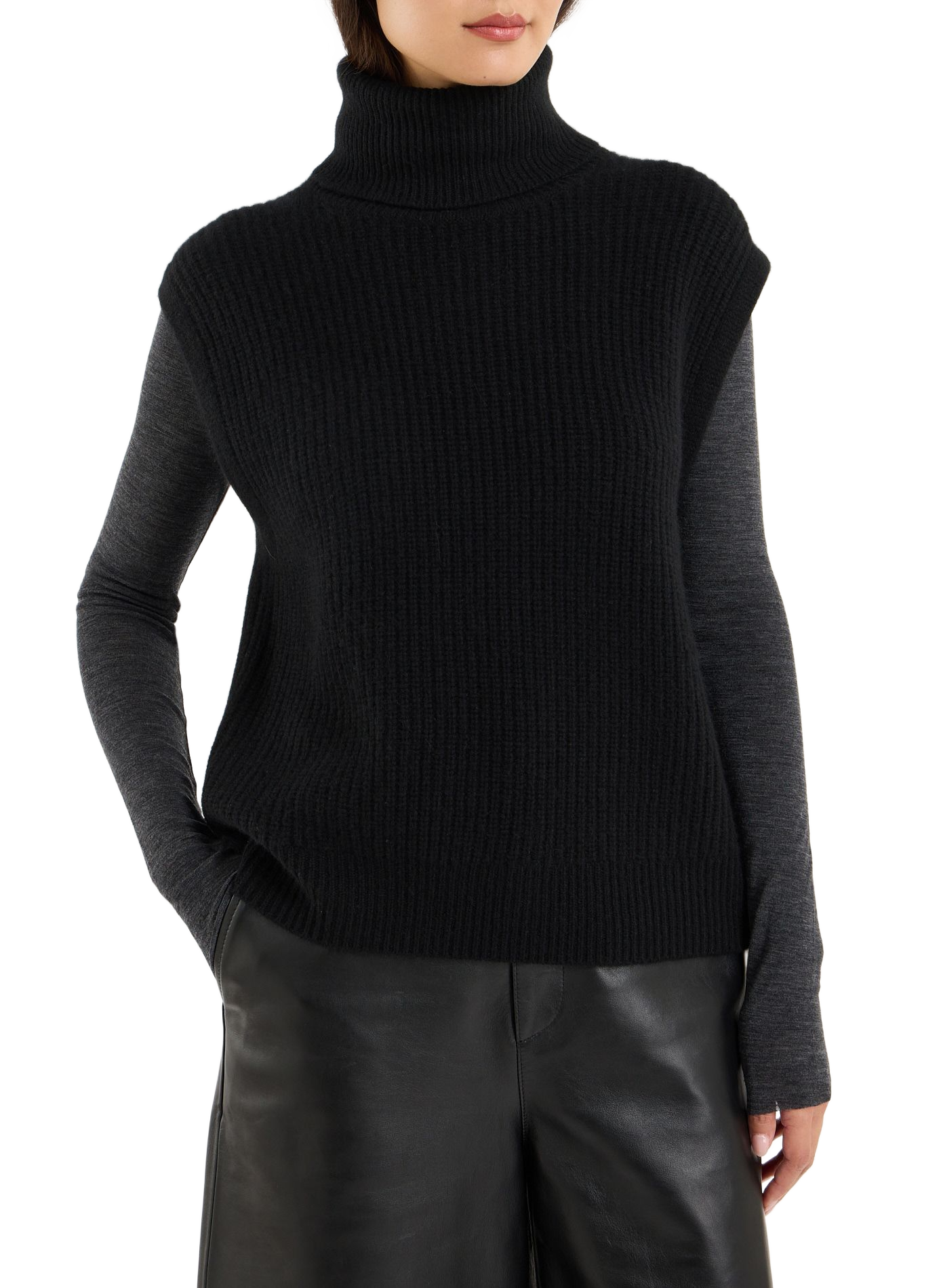 Ärmelloses Rollkragen-Cashmere-Pullover SAISON 1865 Schwarz