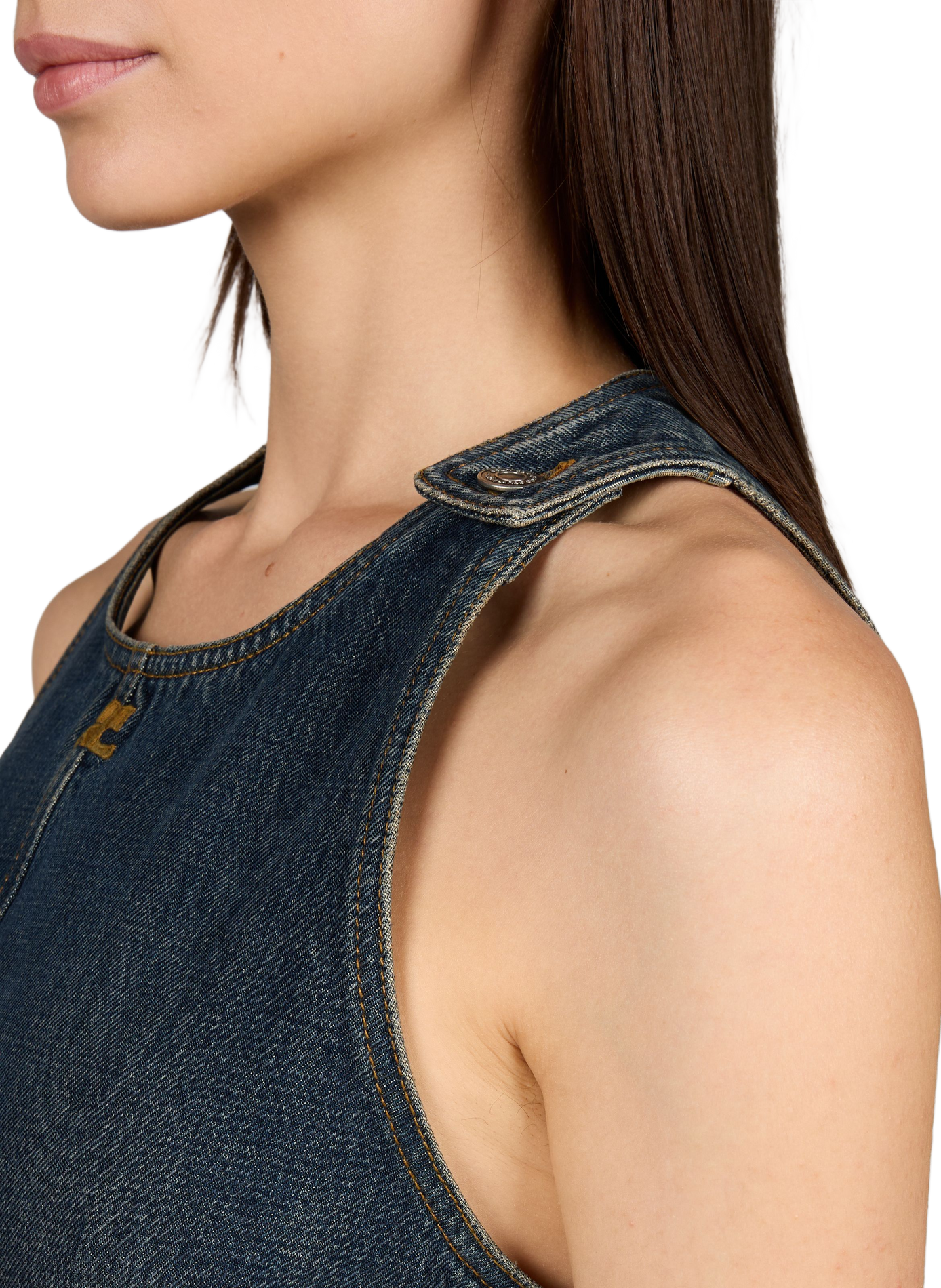 Short flared dress in mixed cotton denim COURRÈGES Blue