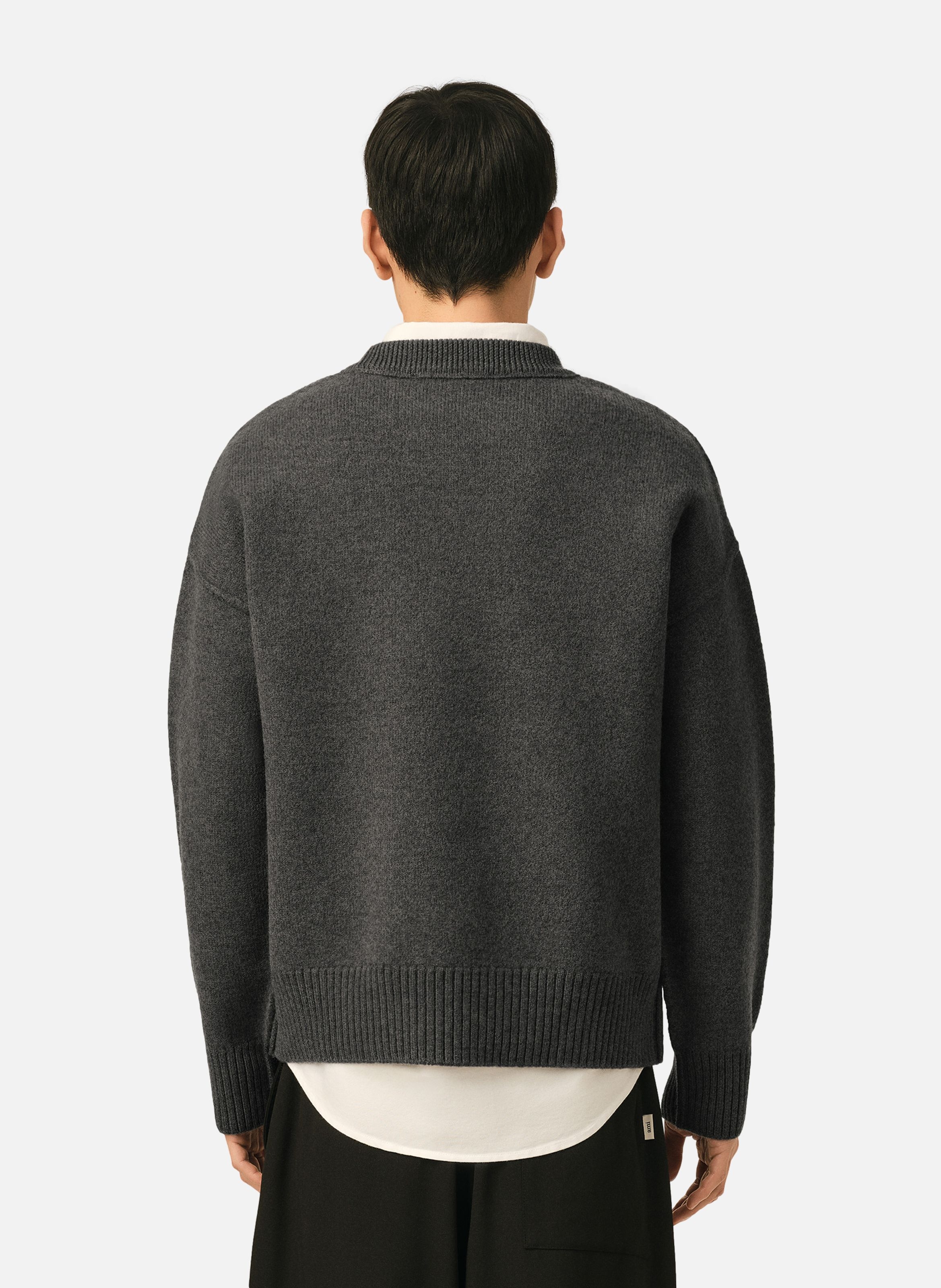 Pull col rond ami de coeur en laine unisexe AMI PARIS Gris