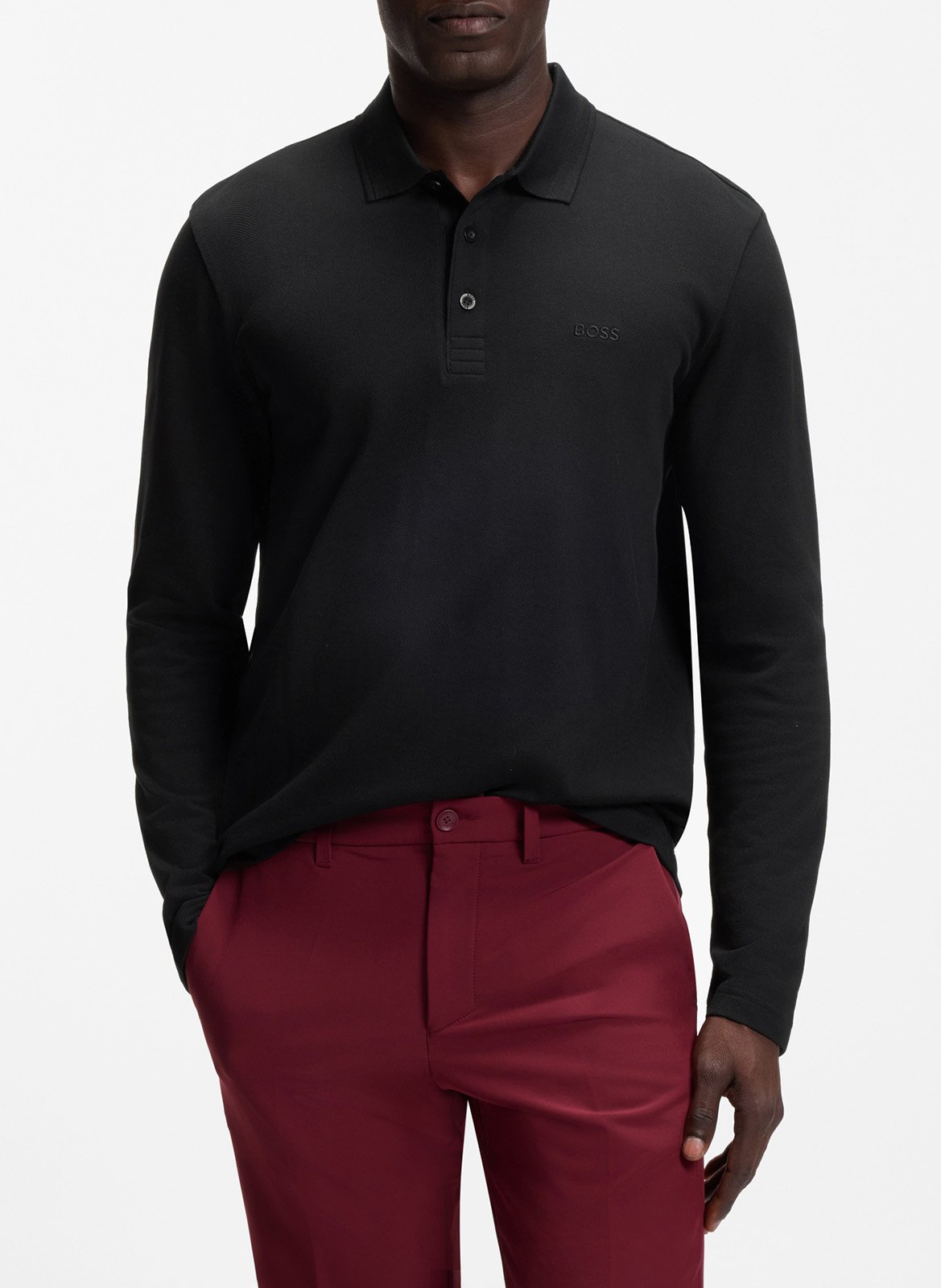 Polo manches longues en coton  Noir
