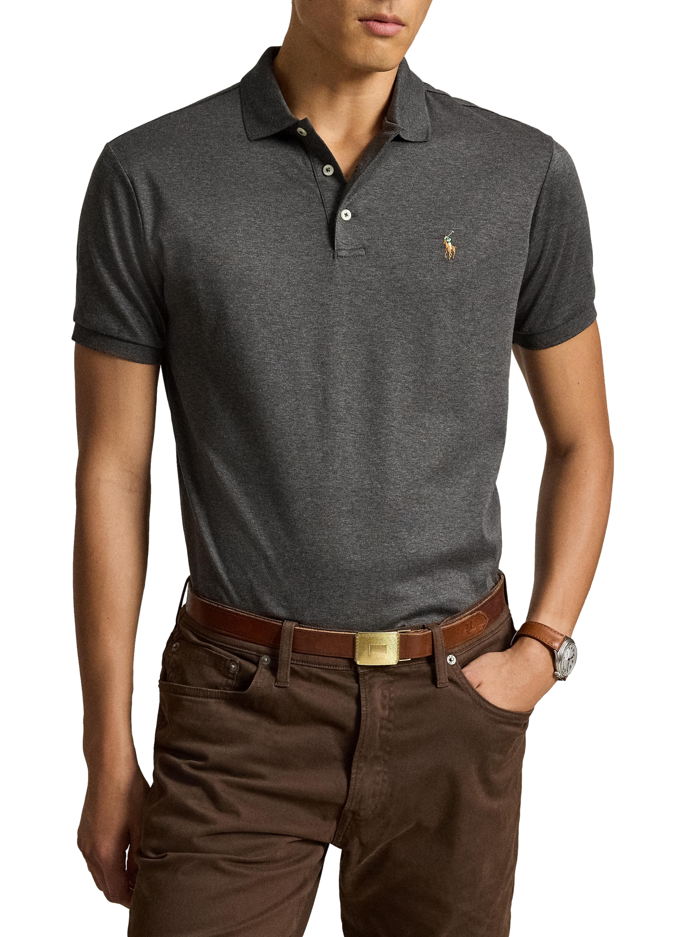 Polo droit en piqué de coton POLO RALPH LAUREN Gris