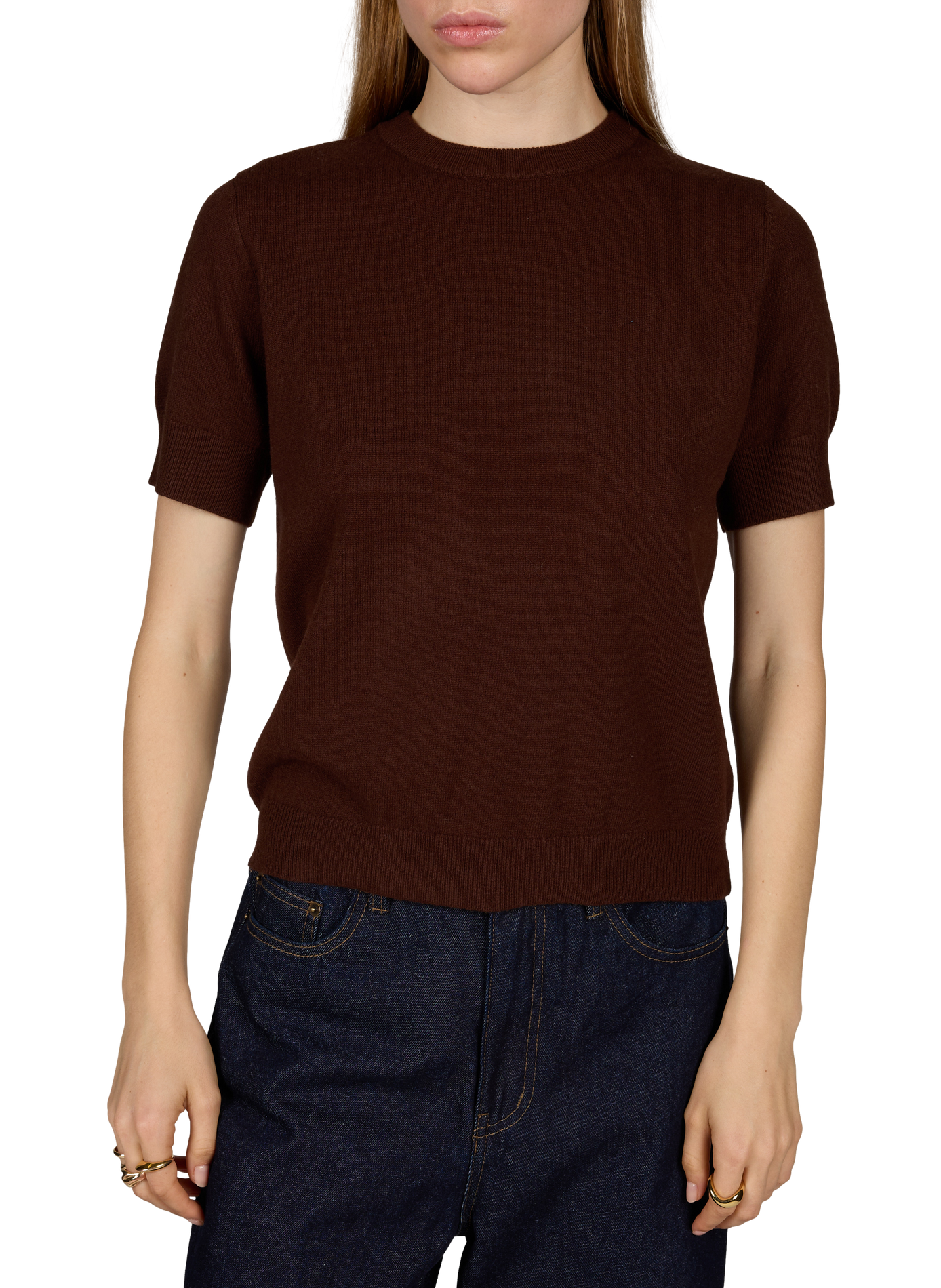 Straight cut round neck wool sweater ROUGE EDIT Brown