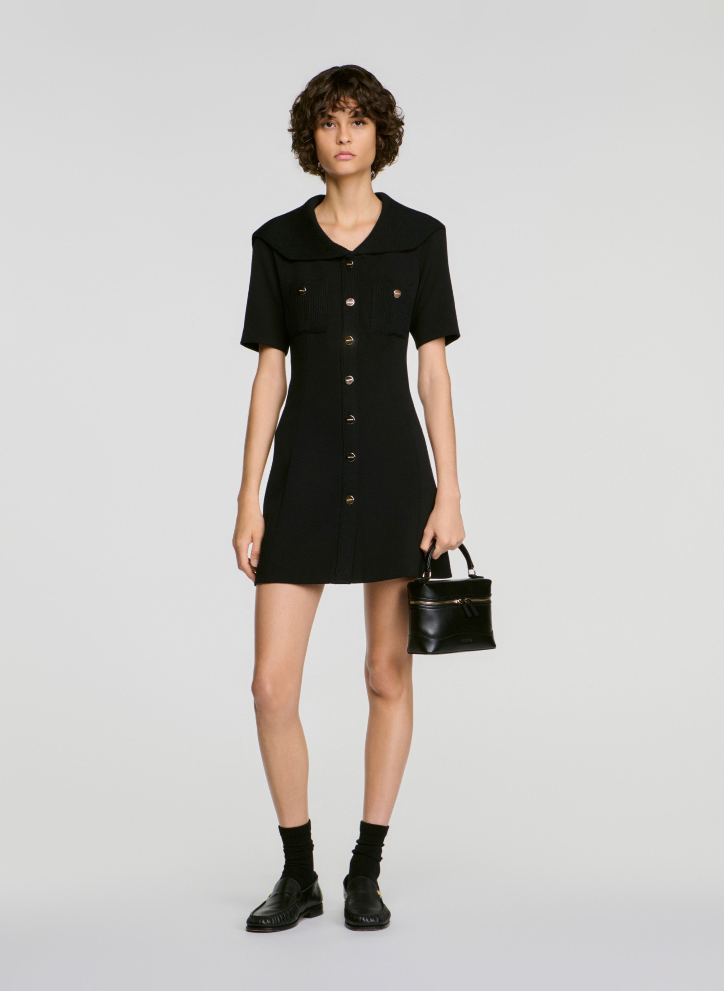 Robe courte cintrée à boutons unie SANDRO Noir