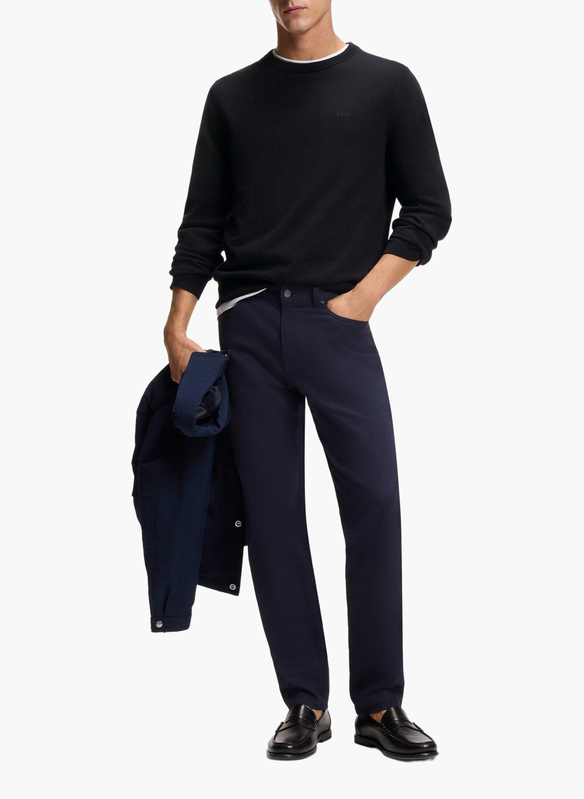 Pull col rond en coton BOSS Noir