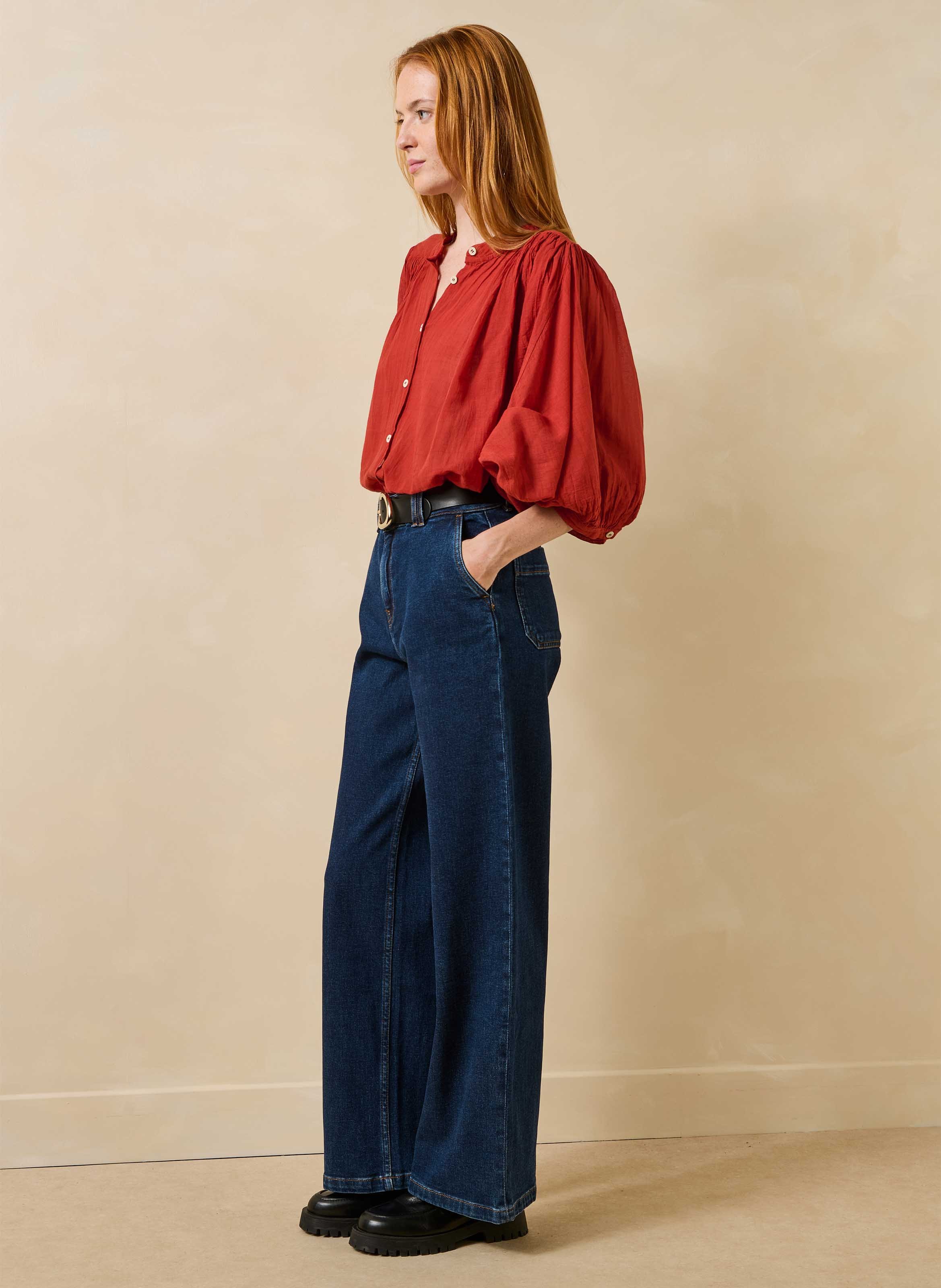 Wijde jeans van een mix met biologisch katoen LA FEE MARABOUTEE Blauw