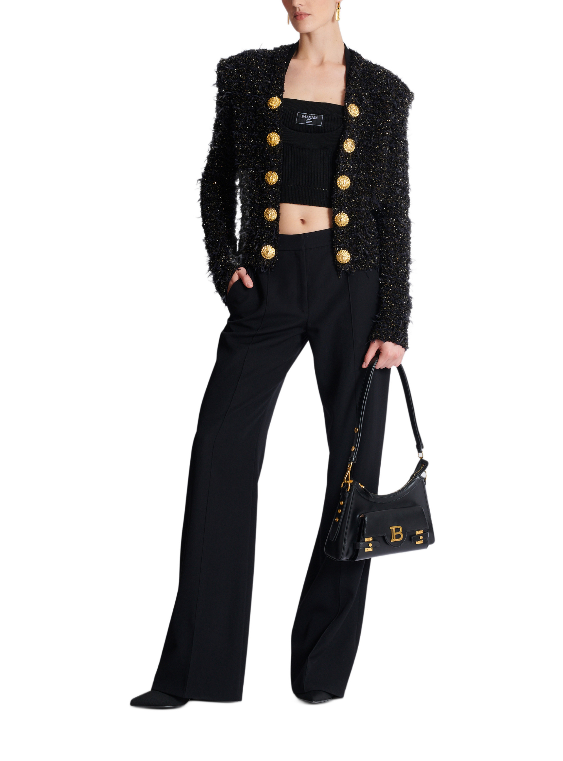 Veste bord à bord en tweed BALMAIN Noir