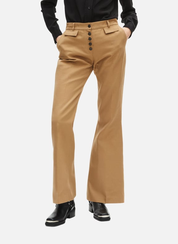 Pantalon flare en coton et lin Beige by THE KOOPLES THE KOOPLES Pantalon flare en coton et lin Beige