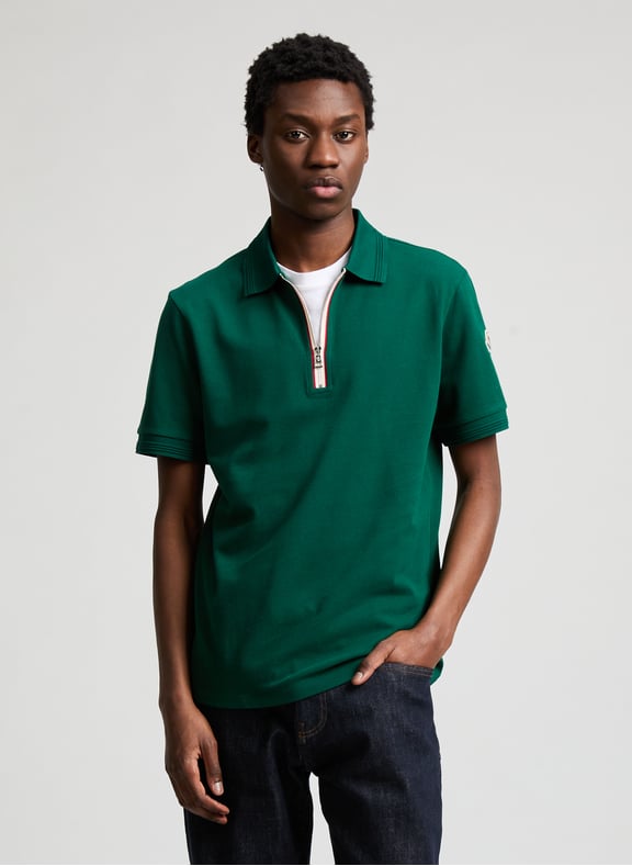 Short sleeve cotton polo shirt Green by MONCLER MONCLER Short sleeve cotton polo shirt Green