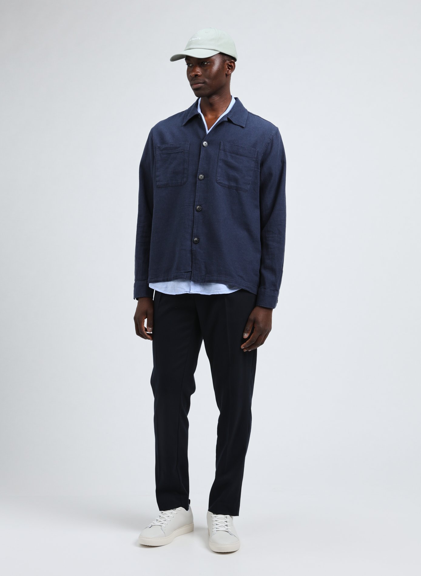 Cotton and linen shirt SELECTED Blue